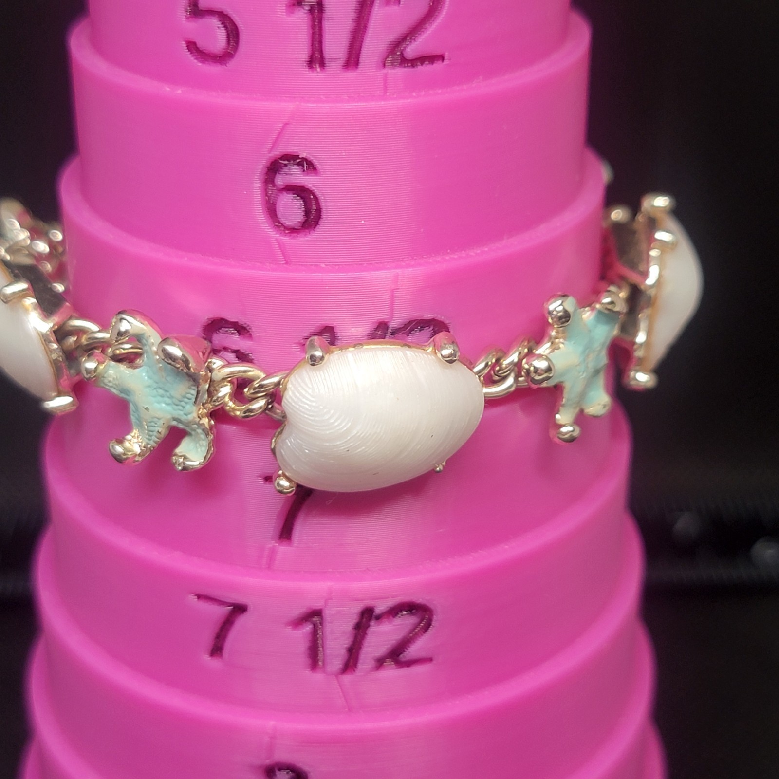Vintage Bracelet Clip On Earrings Acrylic Shell Enameled Starfish Beach READ