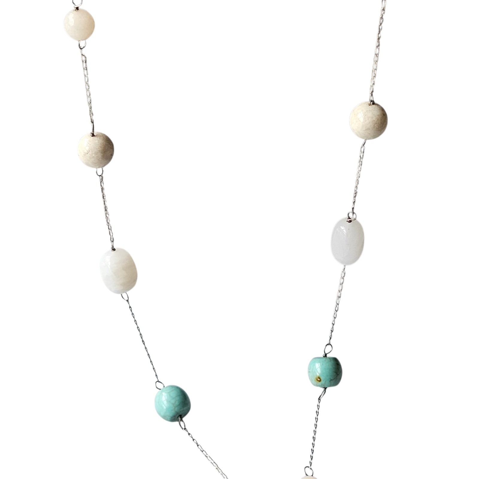 Sterling Silver HandPicked Necklace 925 Medallion Chain Semi Precious Stones 34″