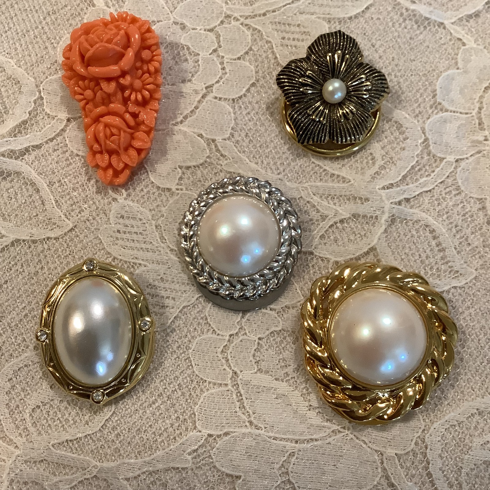 sold Individually – Vintage ornate scarf clips Celluloid metal – Details Below!