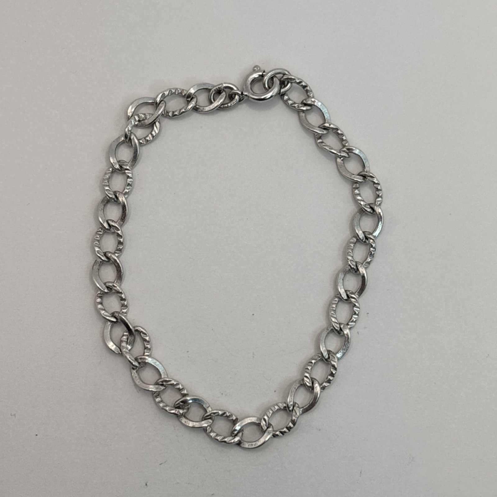 Vintage .925 Sterling Silver 5.5mm Link Chain 7.5″ Starter Charm Bracelet