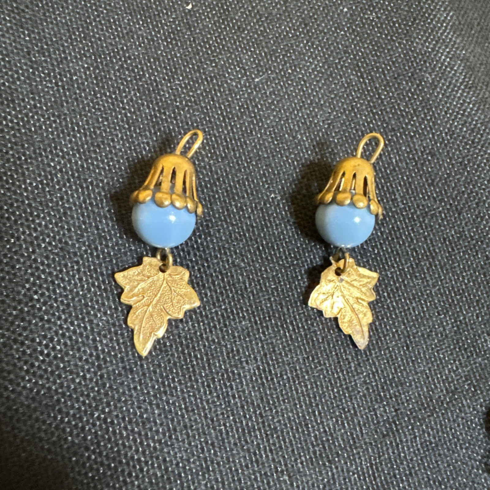 Vintage Flower-like Capped Blue Celluloid Balls w/ Leaves Necklace & Bracelet