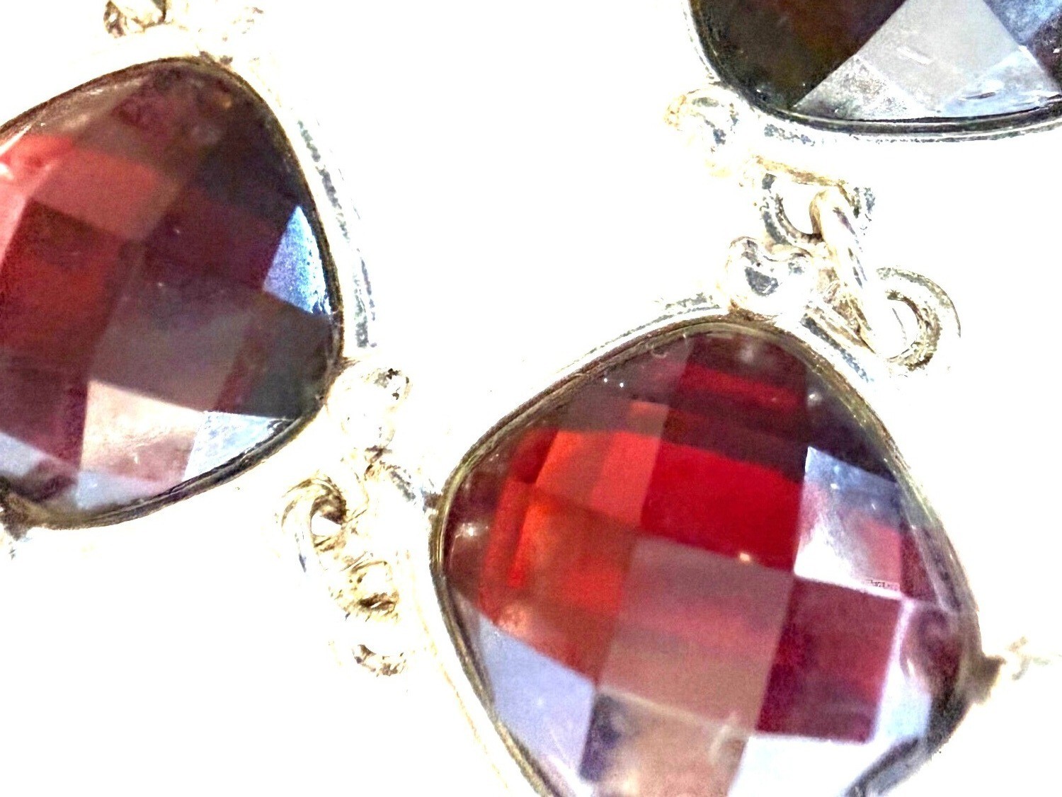 Vintage? Red Gemstone Silver Necklace With Square Faceted Stones