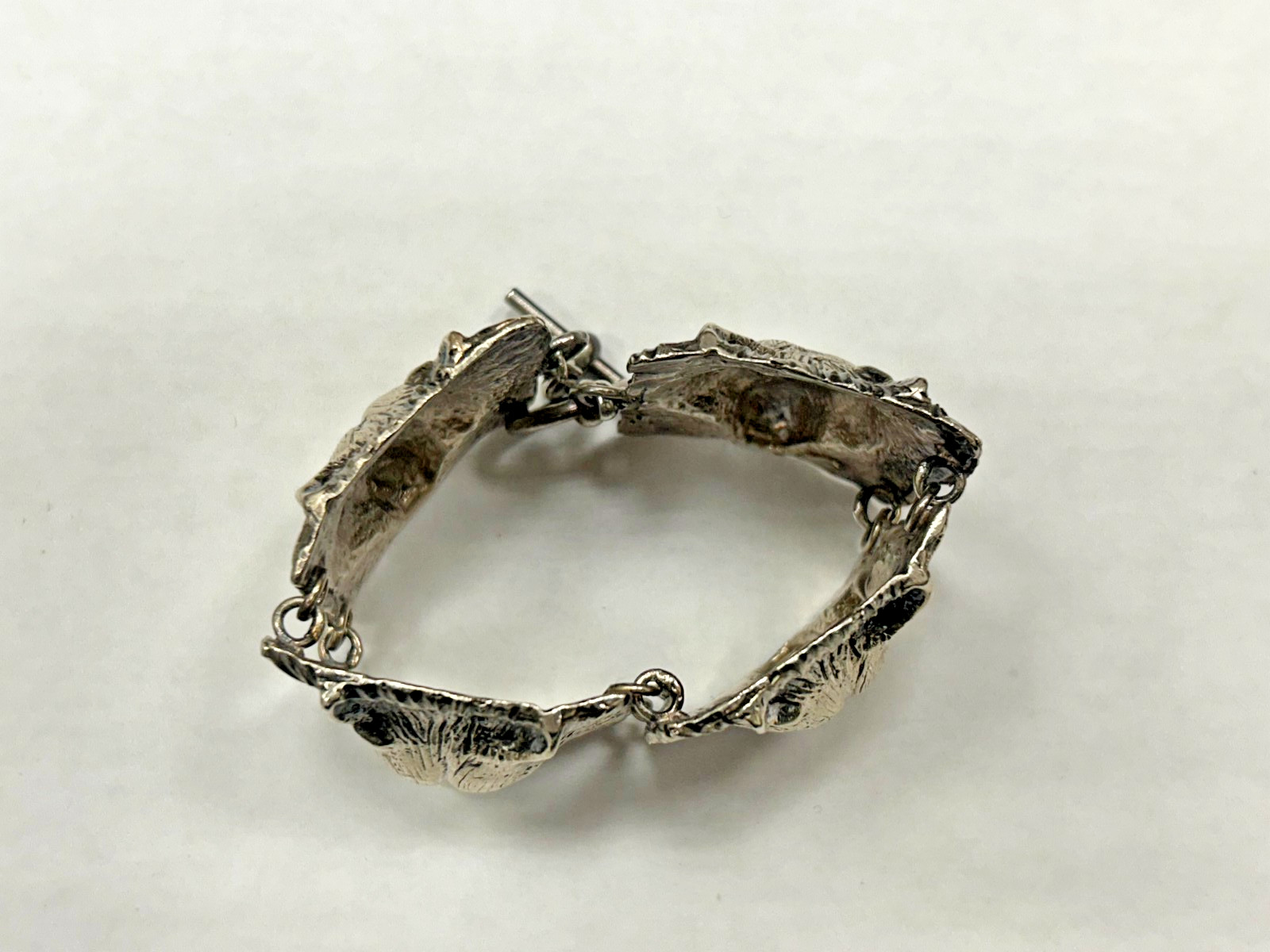 Vintage Silver Fox Wolf Head Articulated Link Bracelet 7.5 Inches