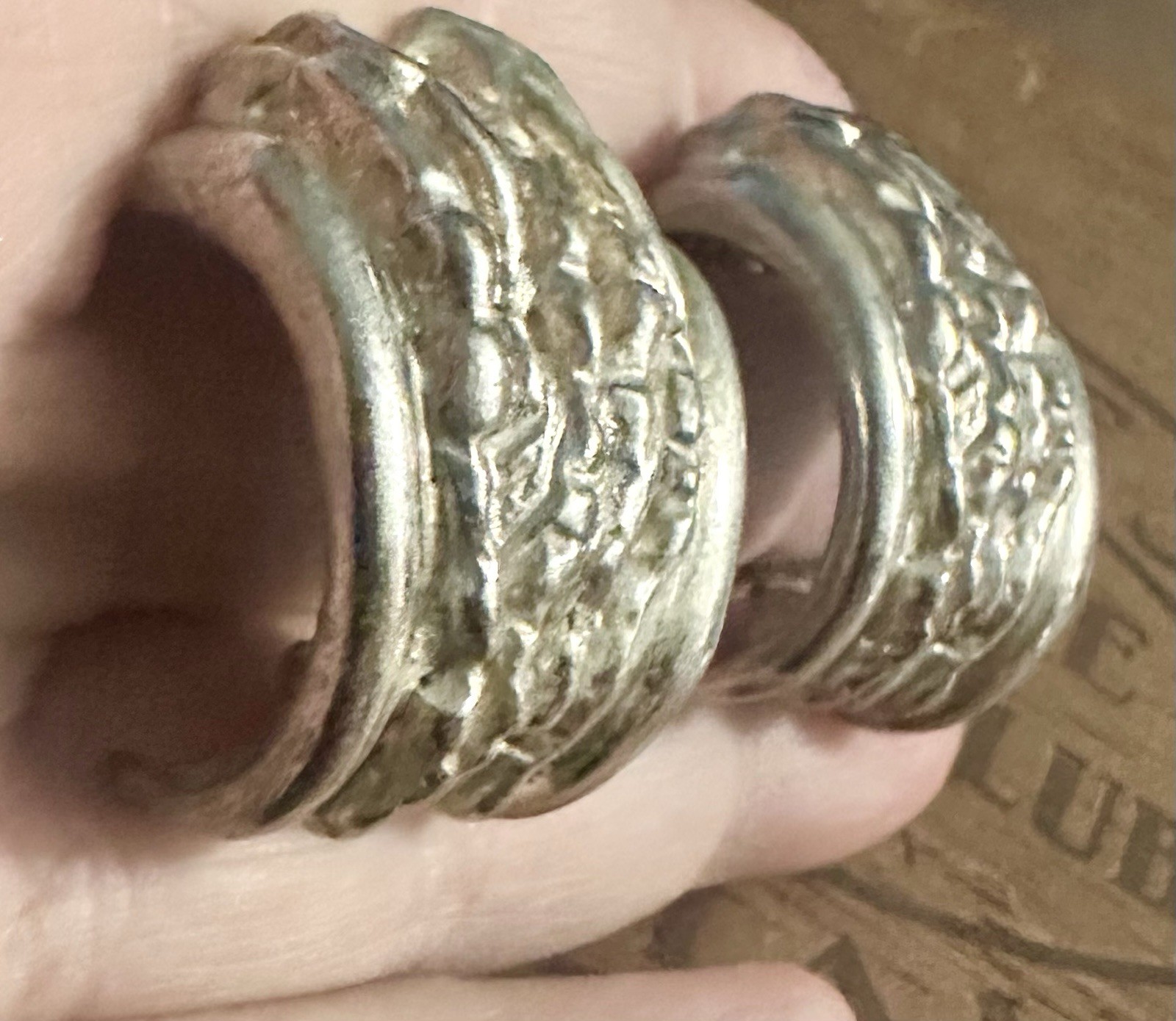 Large Vintage Modernist/Brutalist Pierced Earrings Molten Silver Half Hoop LOOK!