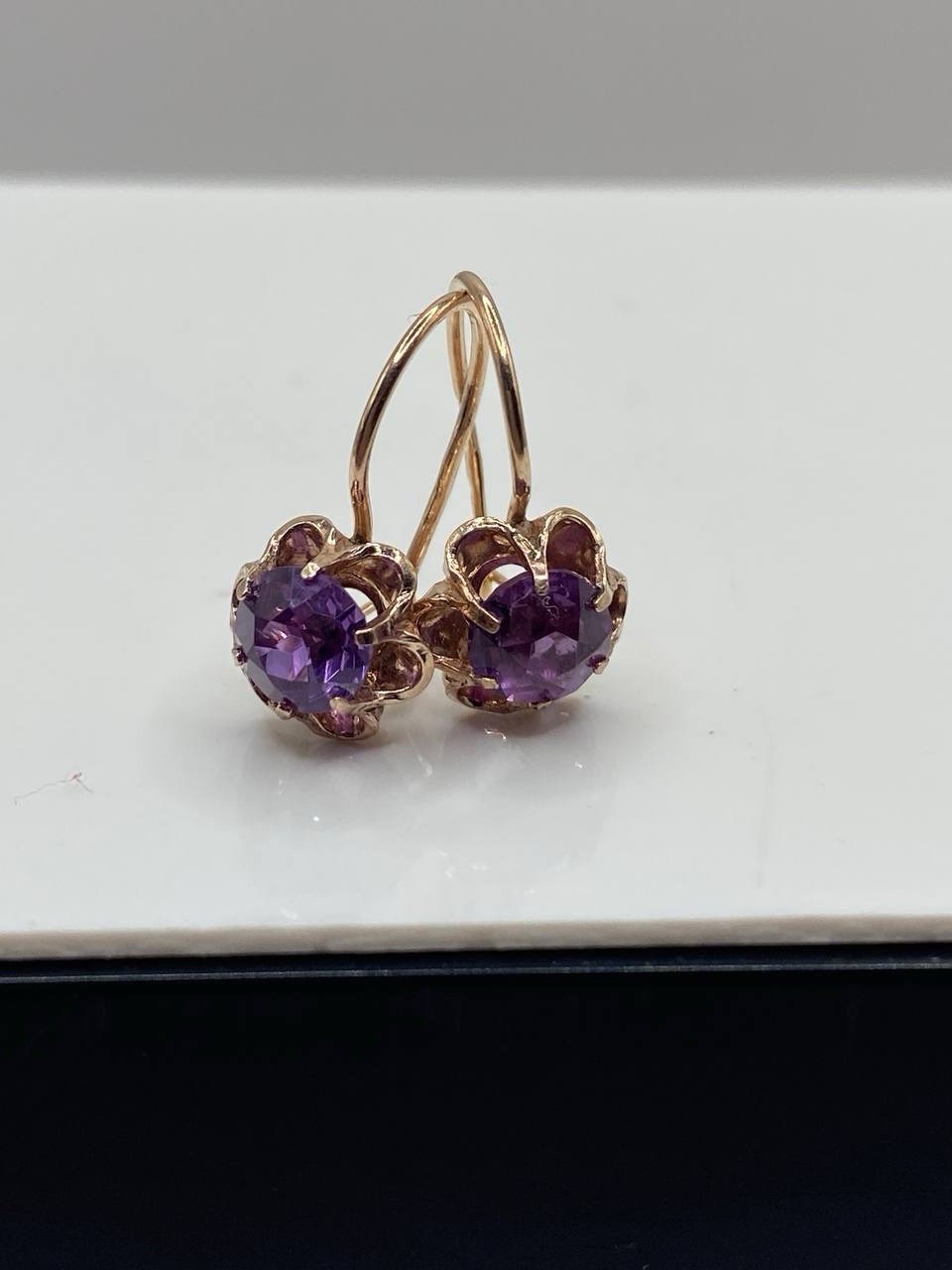 Vintage Gilded Earrings Silver 875 Corundum Soviet Era