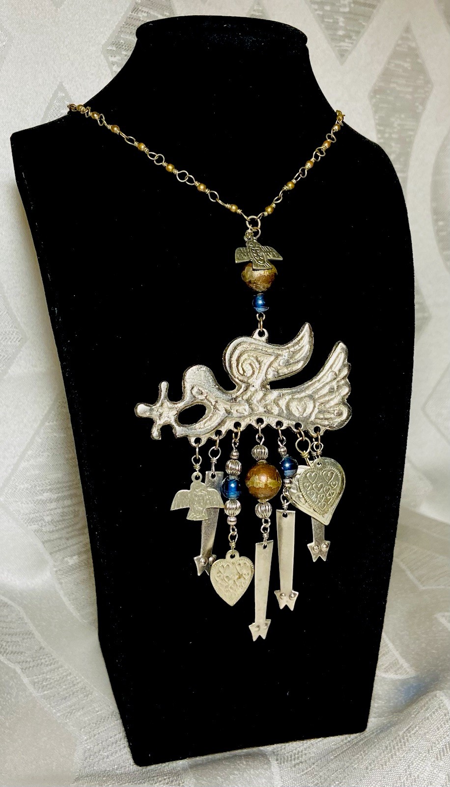 Vintage Southwestern Style Necklace Large Pendant Dangle Charms Boho Tribal 24”