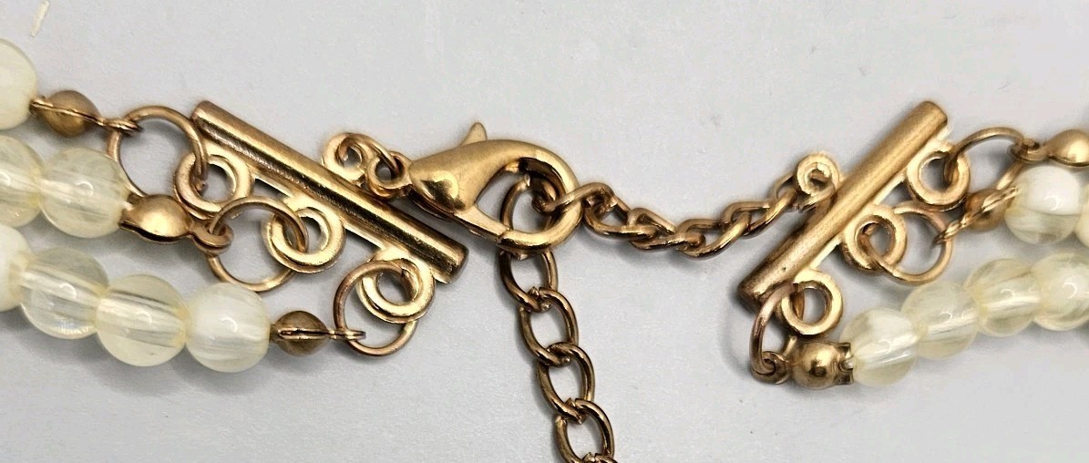 Beaded Necklace Tribal Bib Collar Statement Runway Boho Gold Tone Brown VTG 16″