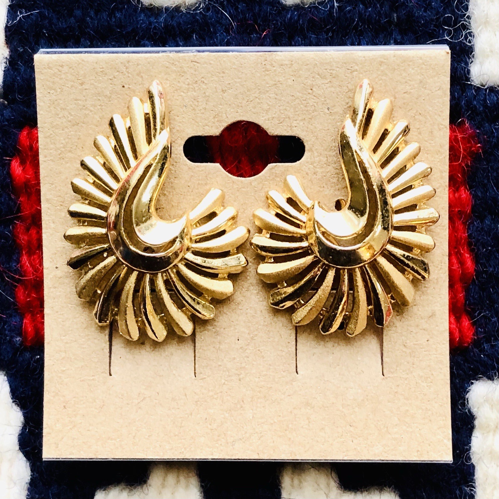 Crown Trifari Atomic Clip On Earrings Signed Vintage Abstract Modernist Jewelry