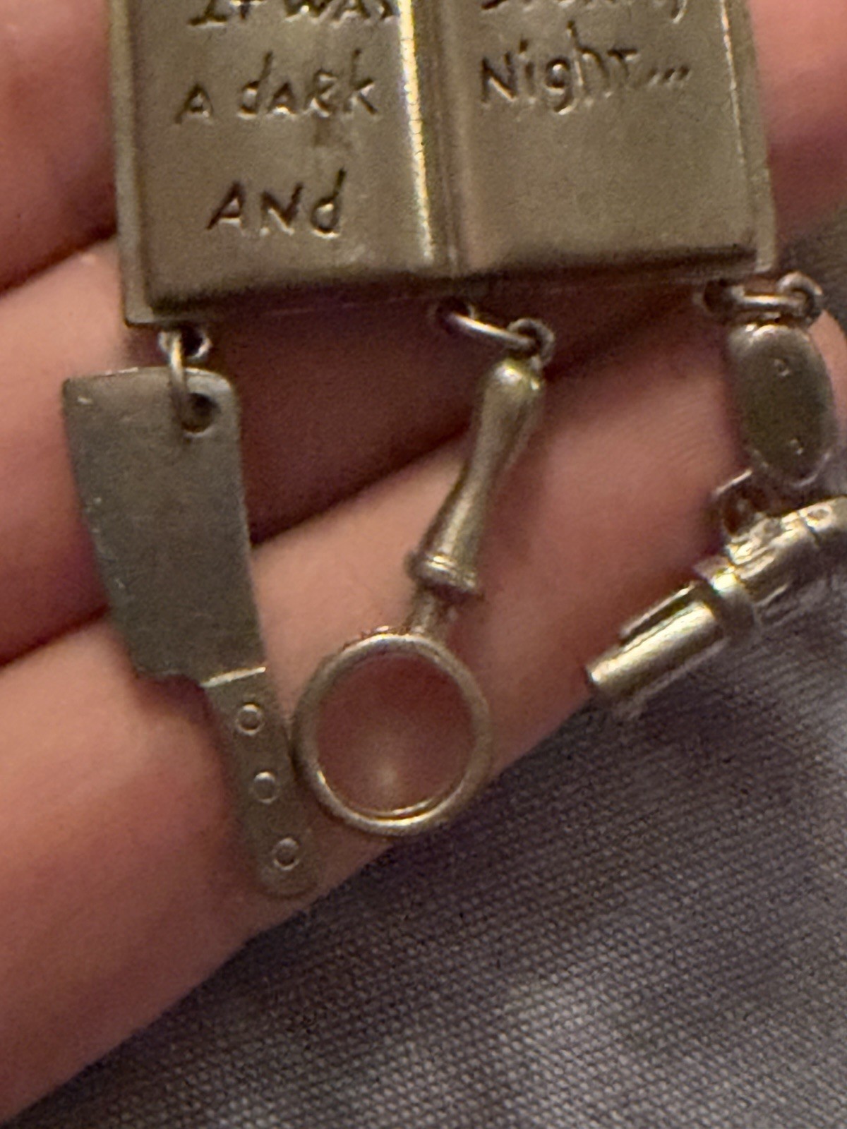 Vintage Clift Pewter “It Was A Dark And Stormy Night” Mystery Book Brooch Charms