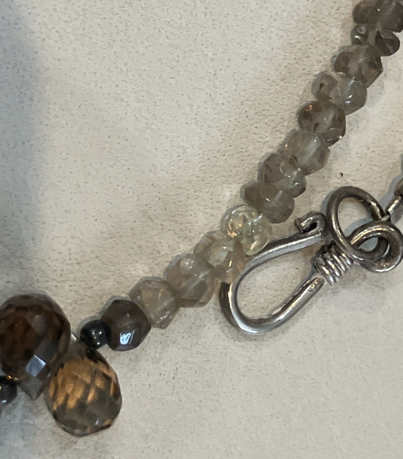 Artisan Beaded Gemstone Briolette Necklace Sterling Silver Hook Clasp 17 1/2”