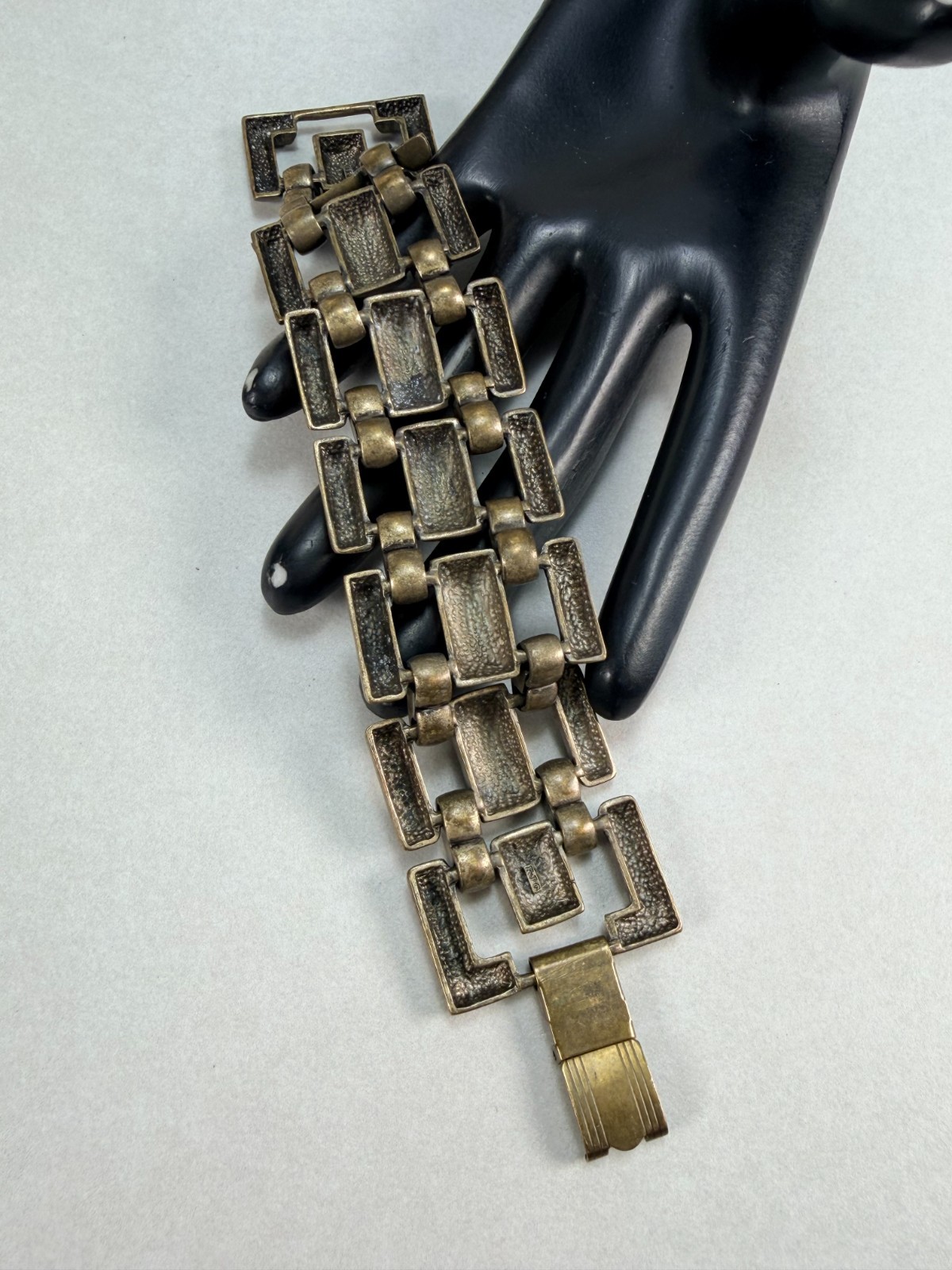 Signed RJG Chunky Industrial Link Bracelet Brutalist Modernist Statement 7.25″