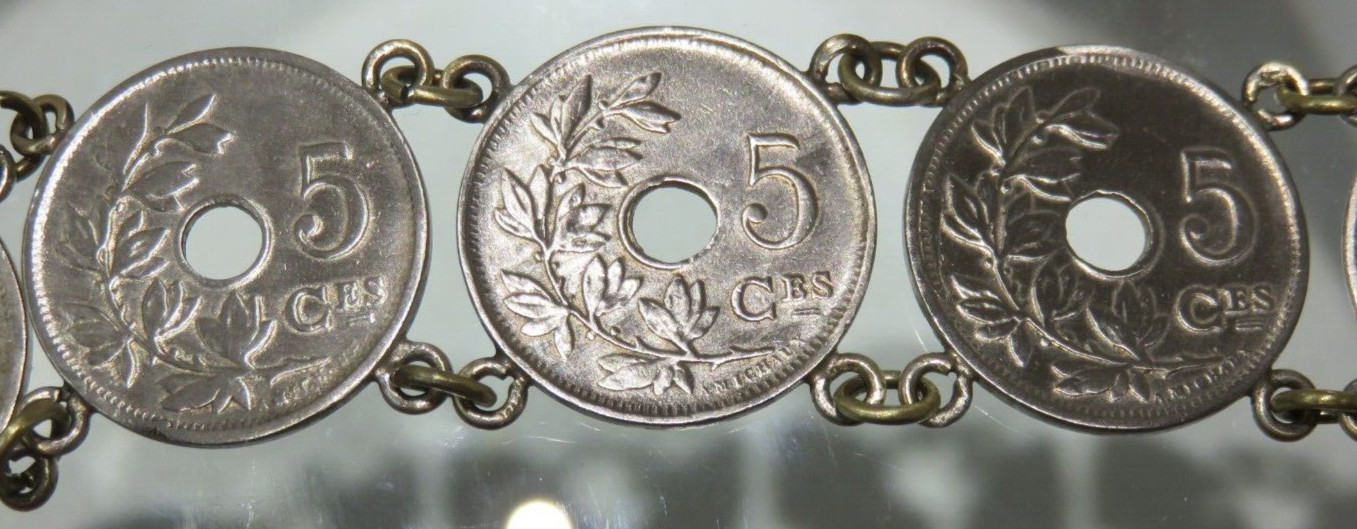 Antique 5 Centimes 1900’s Belgium Coin Chain Link Bracelet Lot 2301 lisasfinds