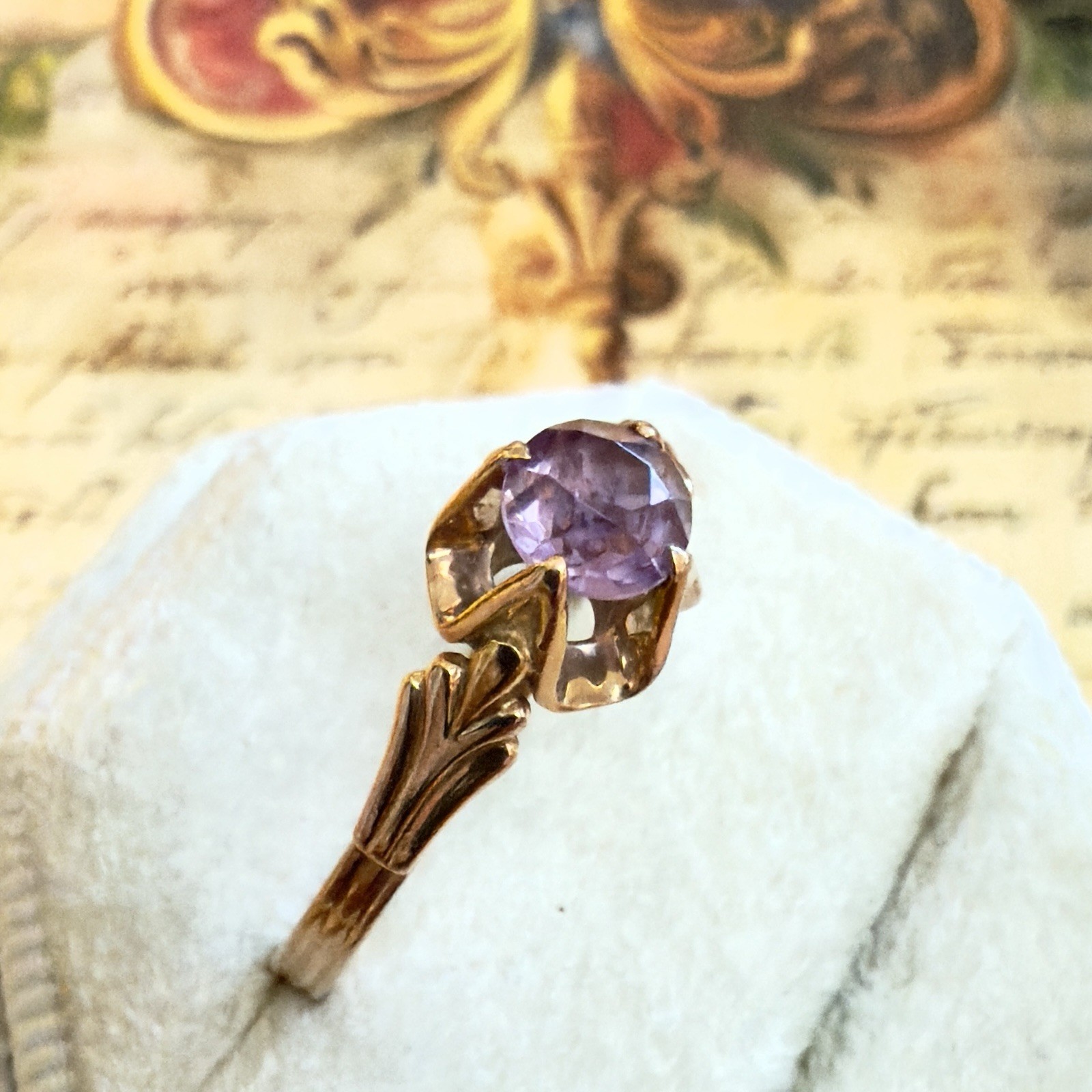 Size 9 – 14K 583 Rose Gold Gemstone Ring -Vintage East European USSR Era -#1898