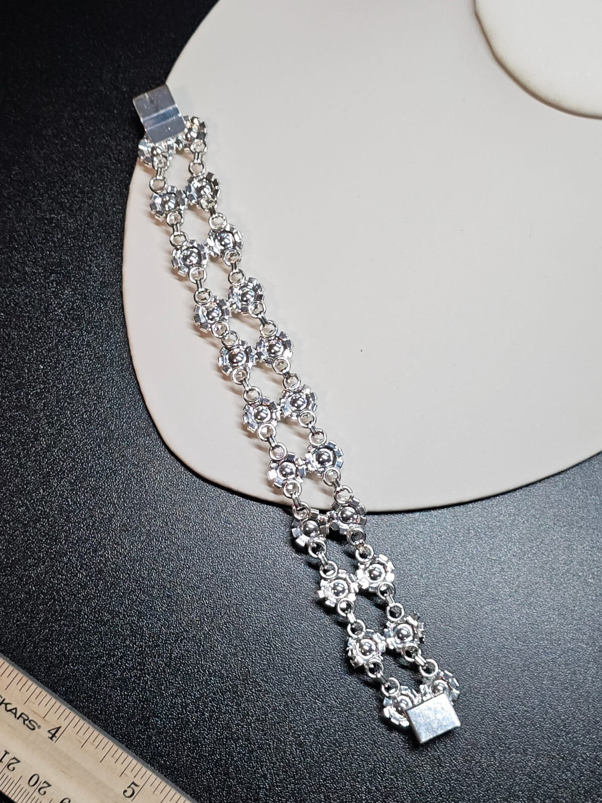Vtg Faux Pearl Clear Glass Rhinestone Bracelet Great for Wedding!