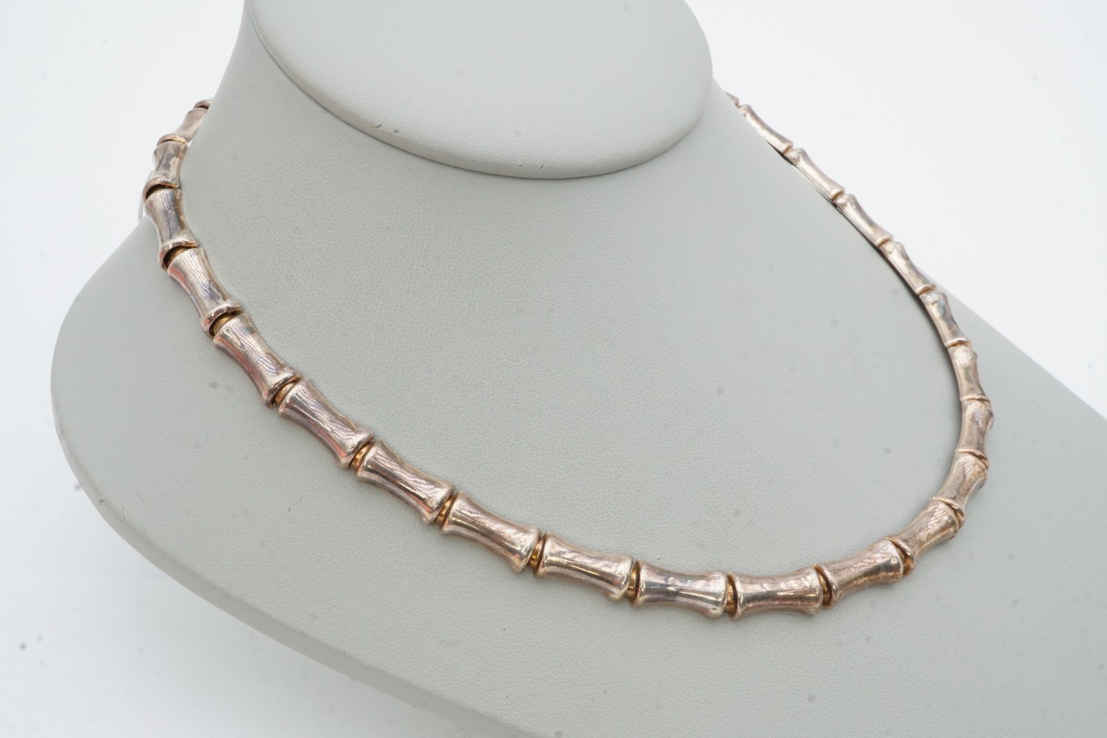 Vintage Sterling Silver 925 Bamboo Necklace 16″