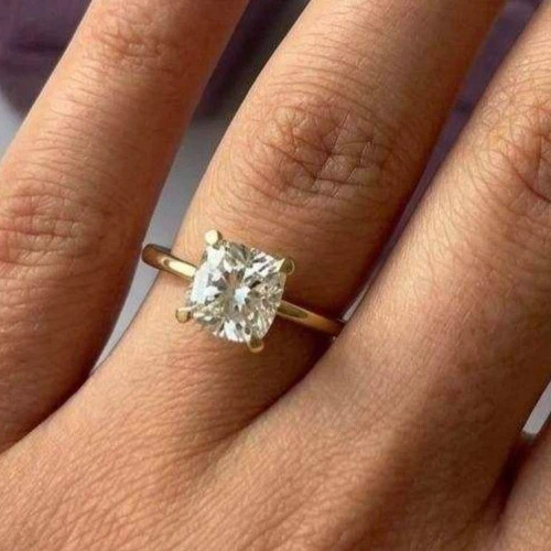 Pure 10K Yellow Gold With Cushion Cut 2.00CT White Moissanite Women Party RingFN