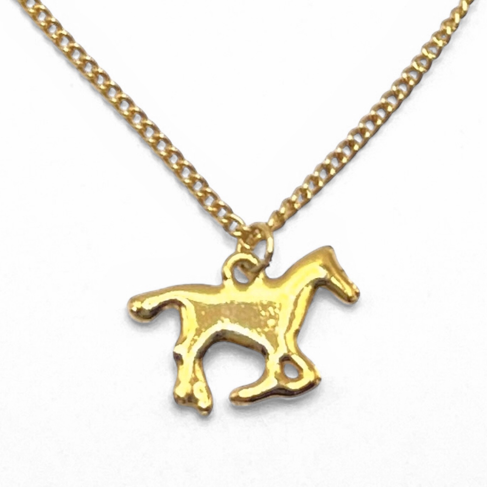 Vintage Horse Pendant Necklace Gold Tone Pony Charm Western Ranch Equestrian 16″
