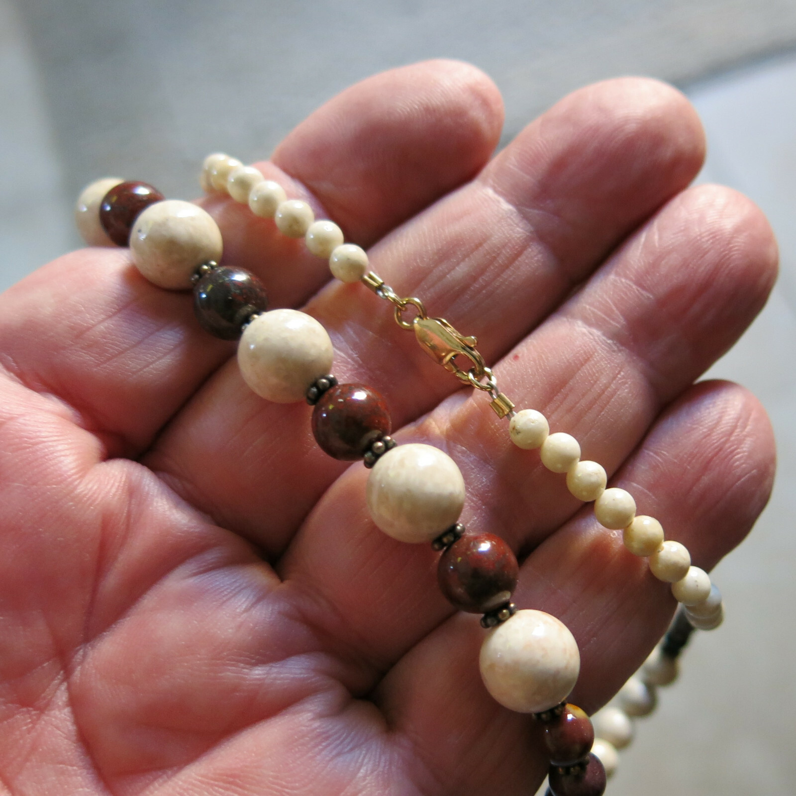 White & Brown Graduated Stone Beaded Heishi Necklace 17 inches [5917]