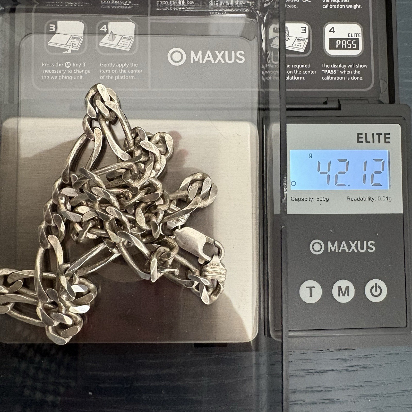 Vintage HAN Italy 925 Sterling Silver Figaro Chain Necklace 42 Grams 20” Long