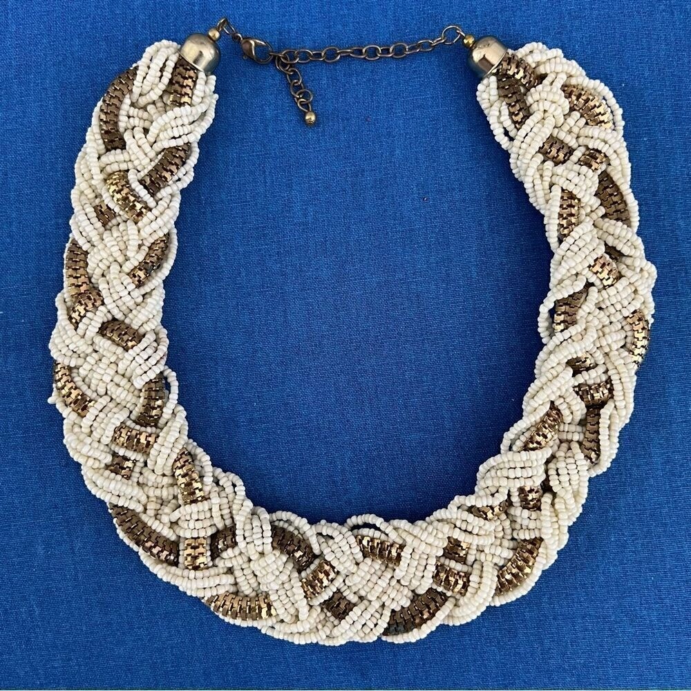 Vintage Ivory and gold beaded rope statement necklace/choker