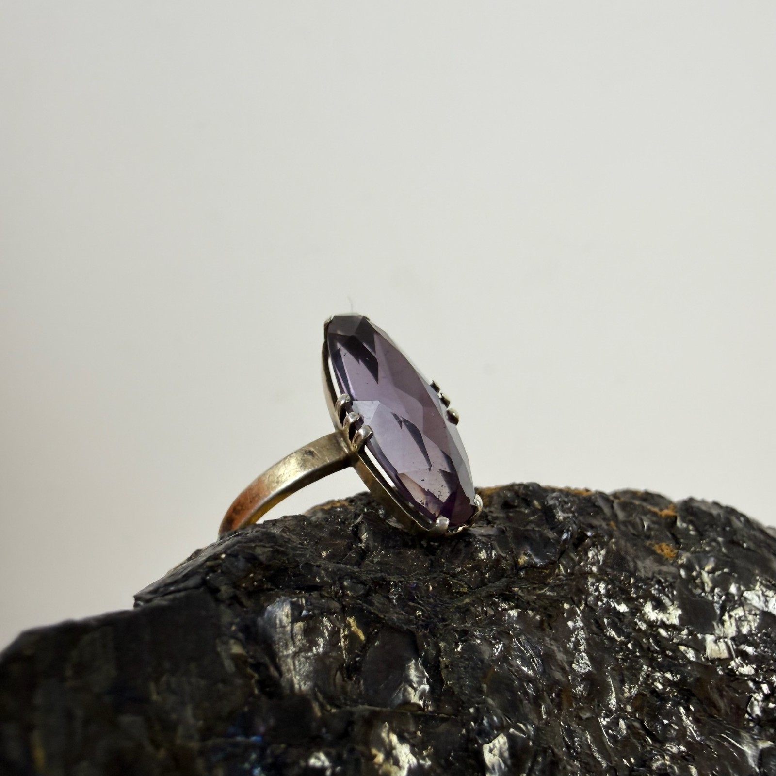 Vintage Soviet RING Silver 875 mark Star USSR, Women’s jewelry purple stone