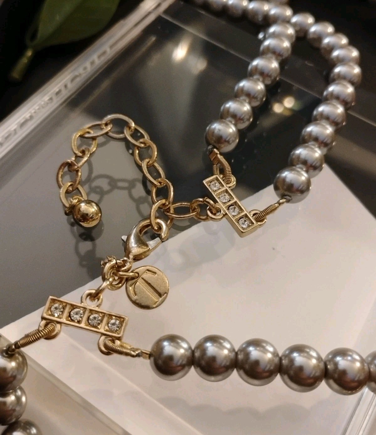 Chunky! TALBLOT’S Designer Double Strand Faux Pearl and Ombre Gems 18″+ Necklace
