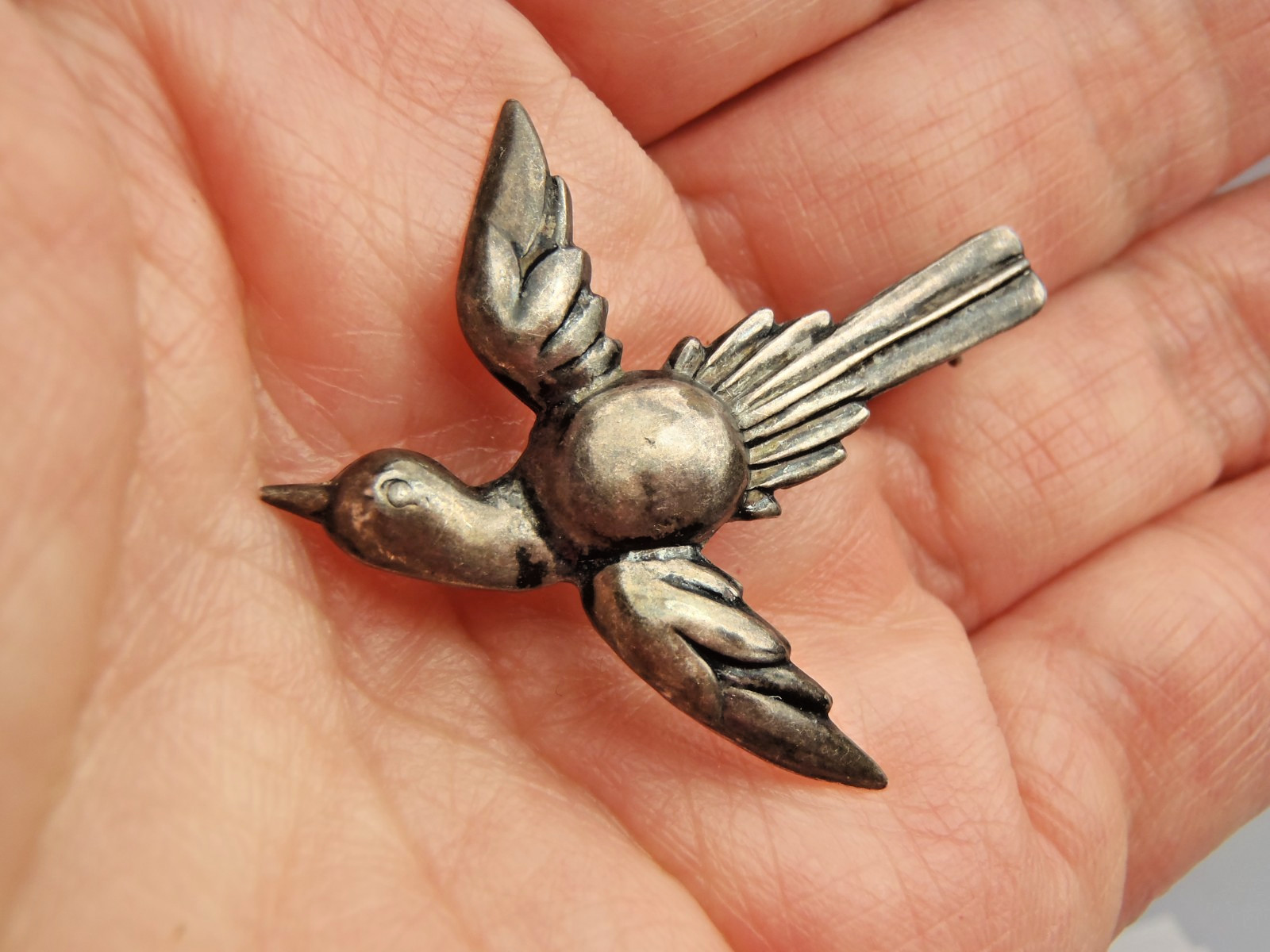 925 Sterling Silver Antique Art Deco Holy Spirit Pin Brooch