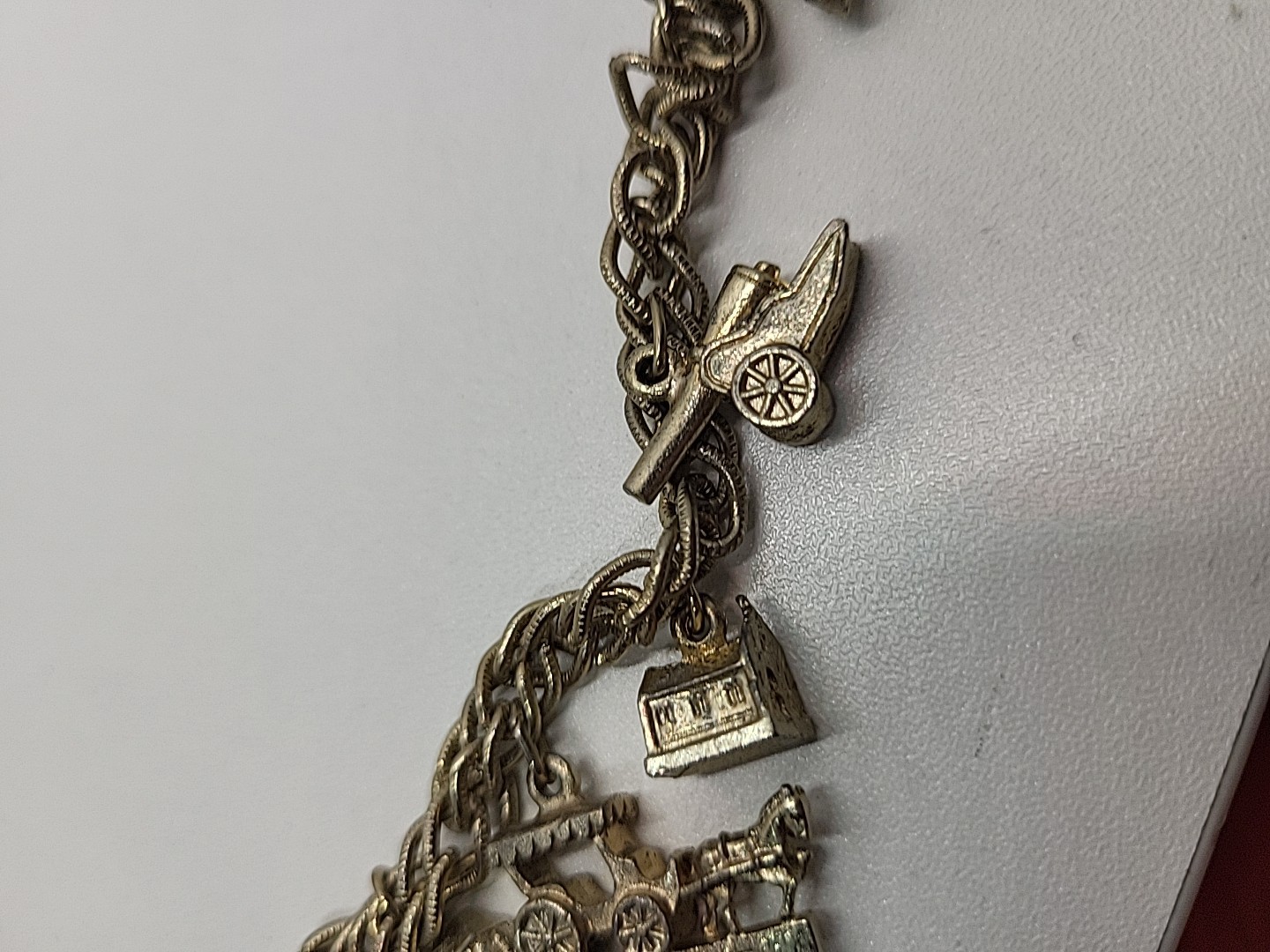 Vintage Saint Augustine Charm Bracelet Buildings Enamel Gold Tone Rope