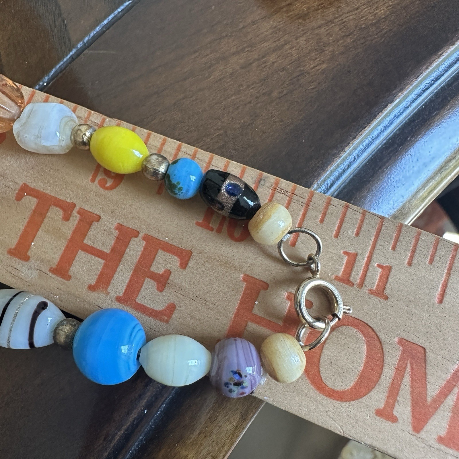 VTG Beaded Necklace 22 Inch Artisan Lamp Art Glass Multicolor Freeform Hippie