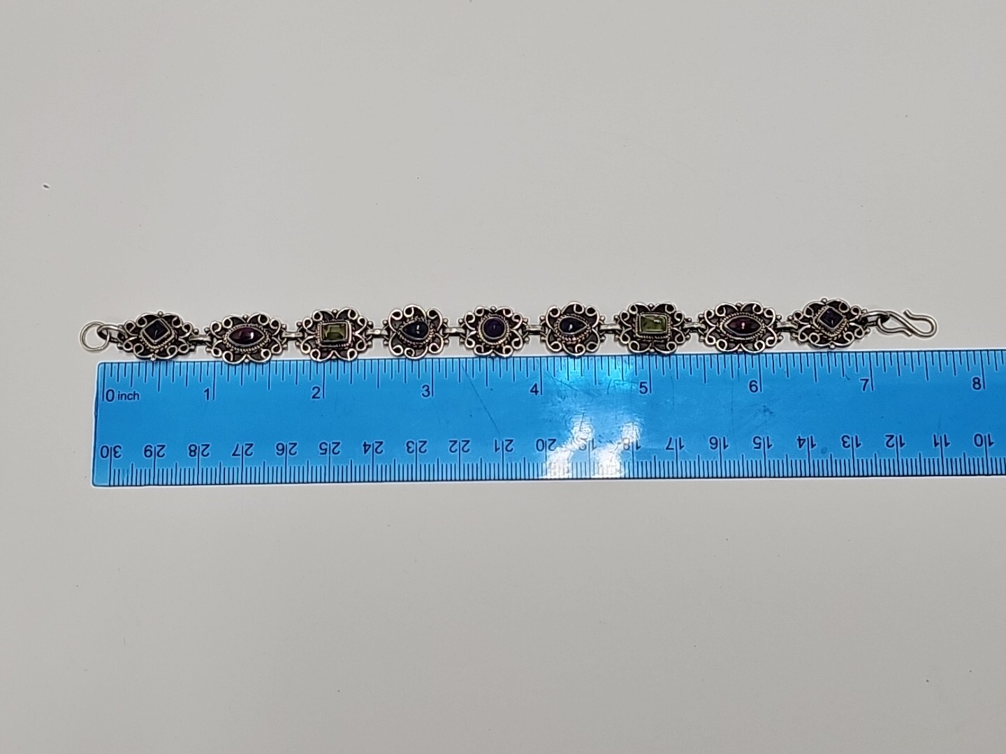 Vintage 925 Sterling Multicolor Stone Bracelet 7.25in 24g F796