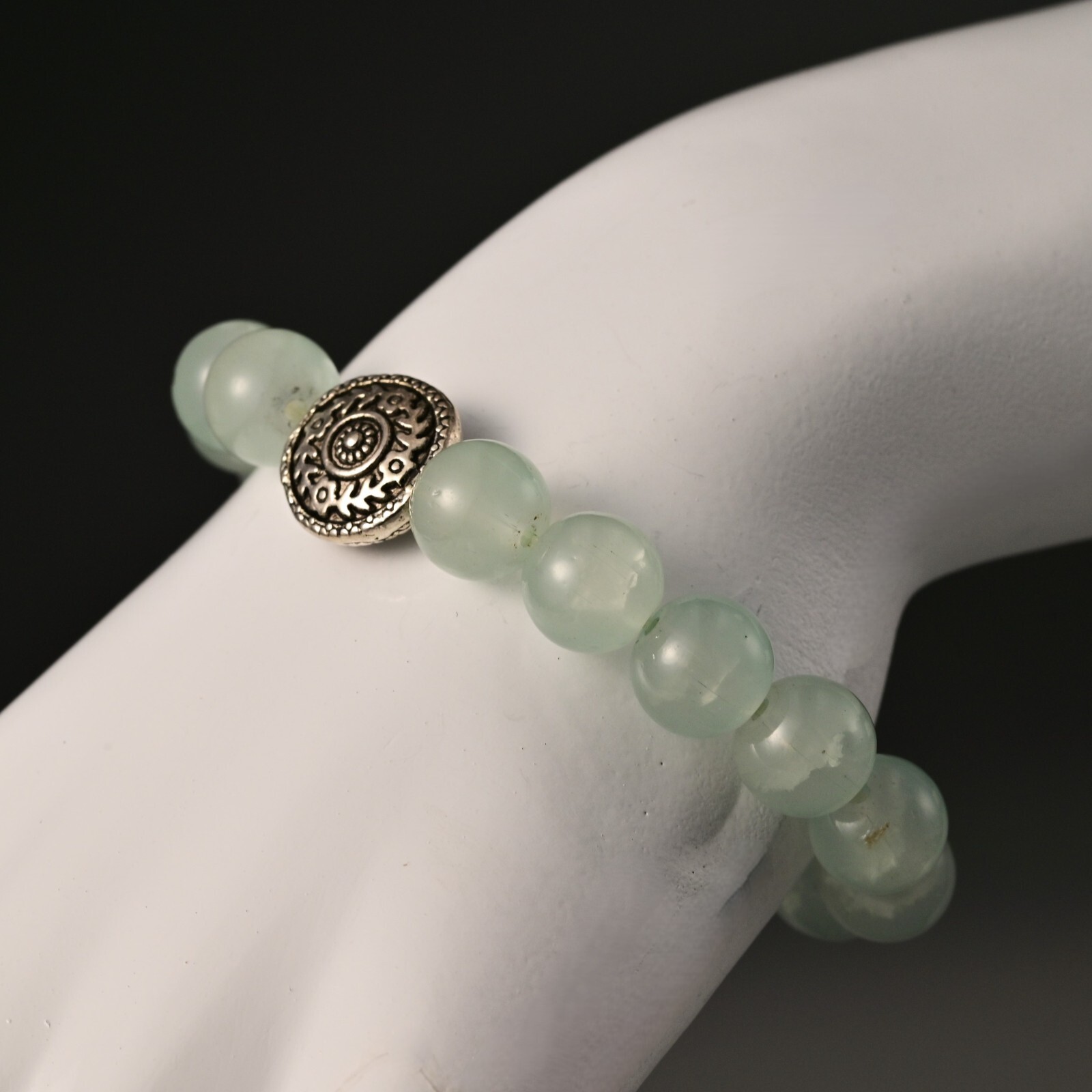 Vintage Original Silver Jade Quartz Gemstone Beaded Ball Estate Bracelet