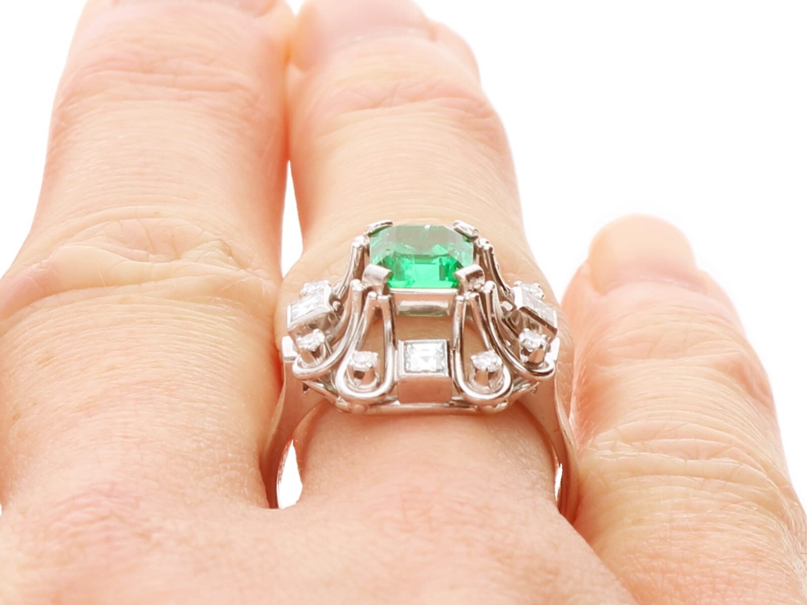 0.99Ct Colombian Emerald and 0.35Ct Diamond, 18k White Gold Ring Circa 1925