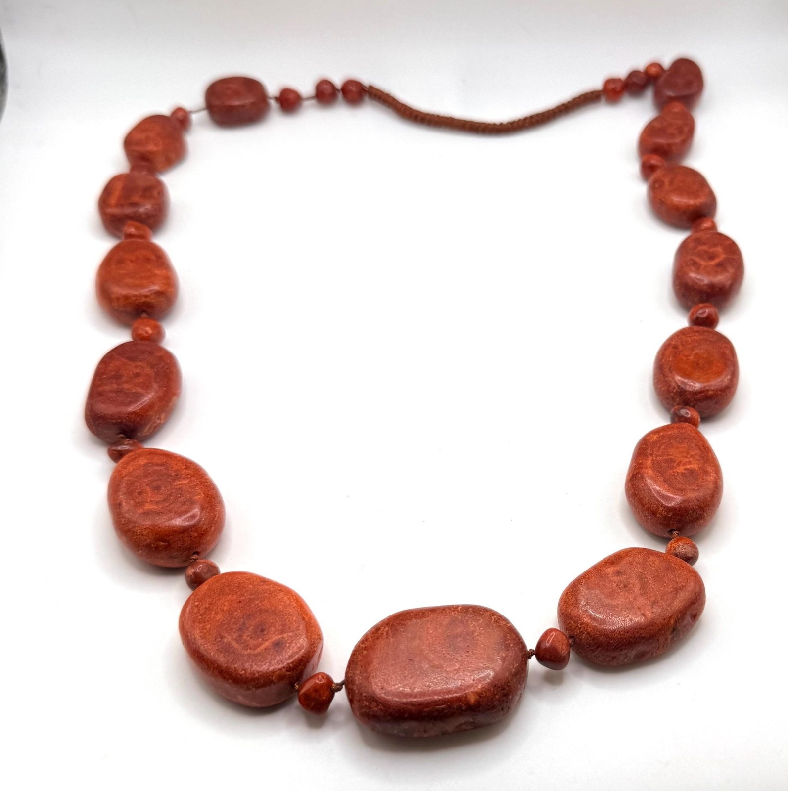 Vintage heavy large red sponge coral beaded necklace