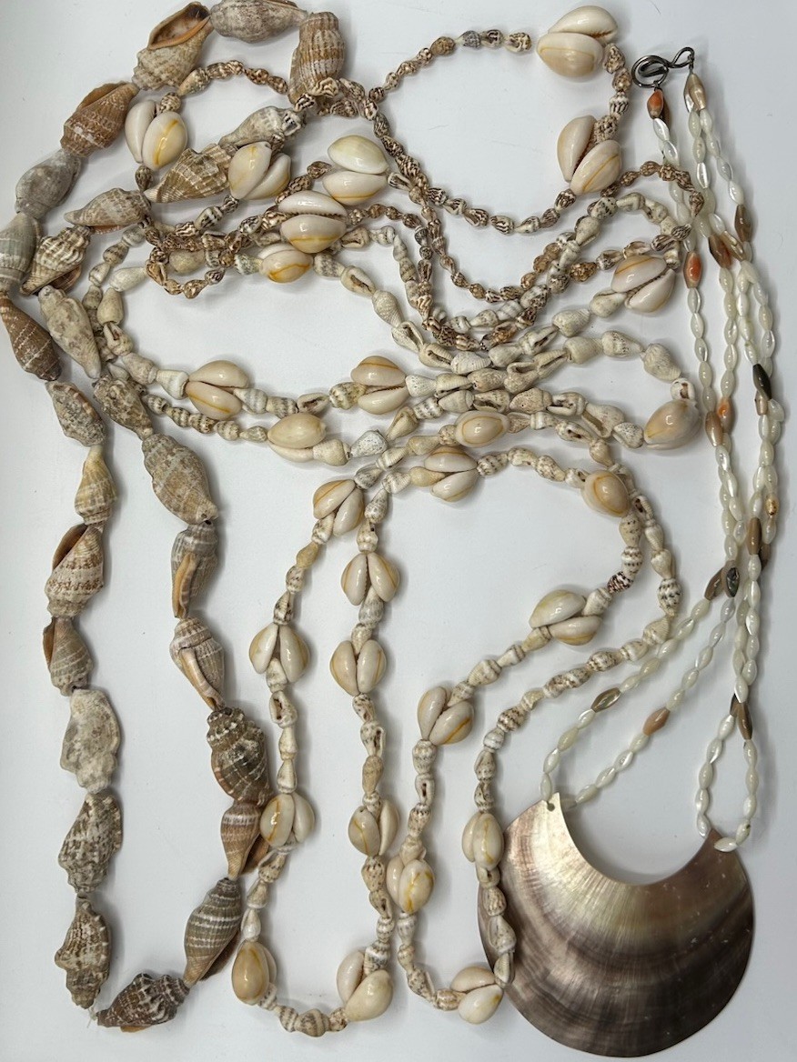 Vintage Long Necklaces Cowrie Shell Lot of 5 Natural Sea Shell Boho Beach 34”