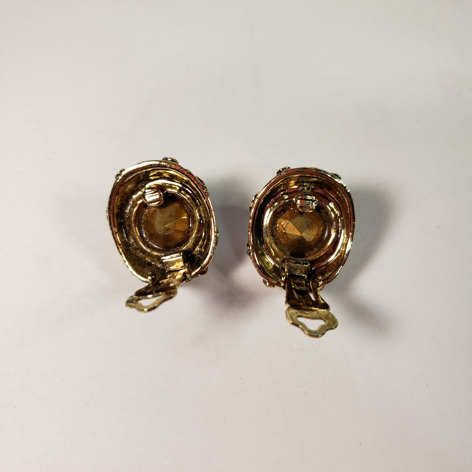 Vintage Light Blue Stone In Gold Like Setting.Clip On Earrings