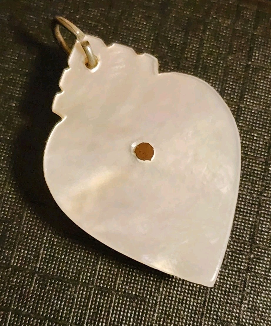 Beautiful Sacred Heart Cross Pendant Hand Carved MOP Victorian Pendant