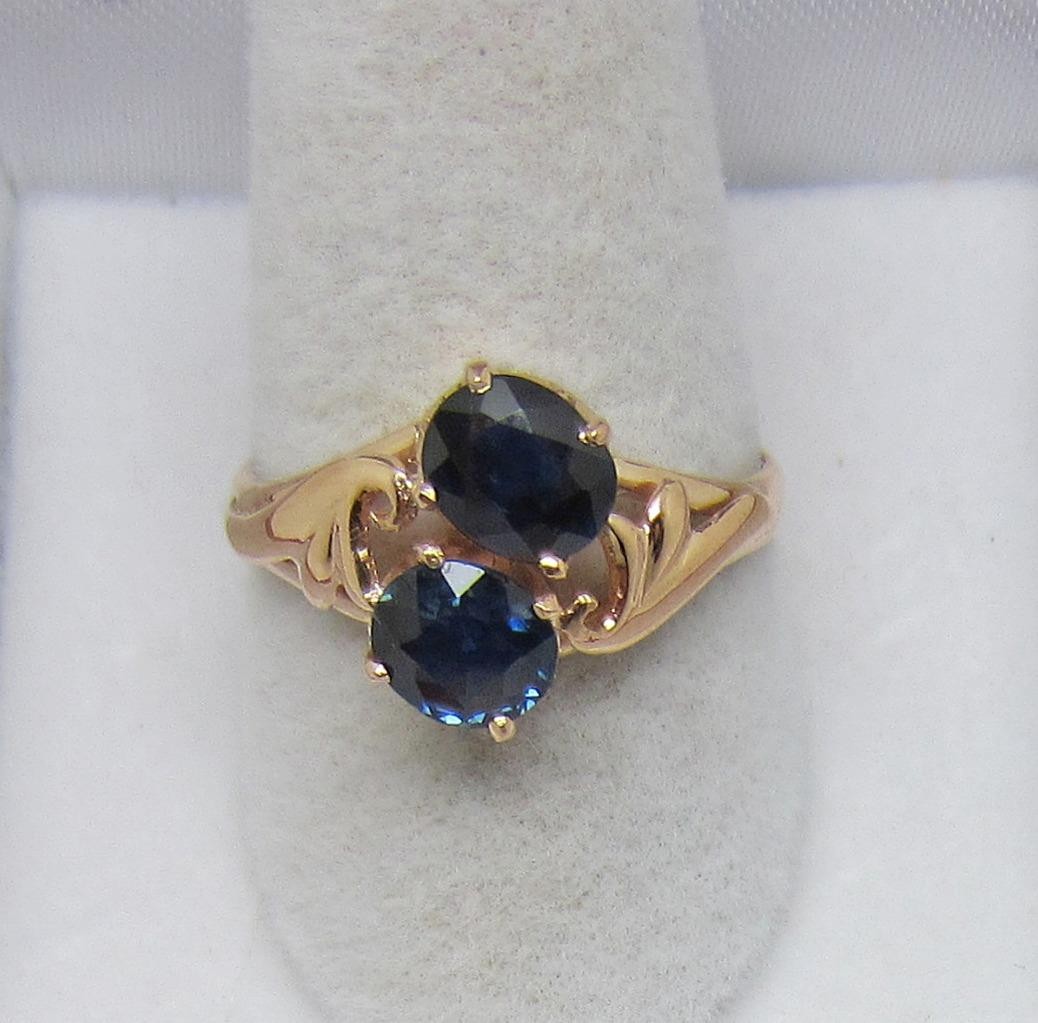 Vintage Solid 18K Rose Gold Natural Blue Sapphire Ring Size 6.75 – LB3660