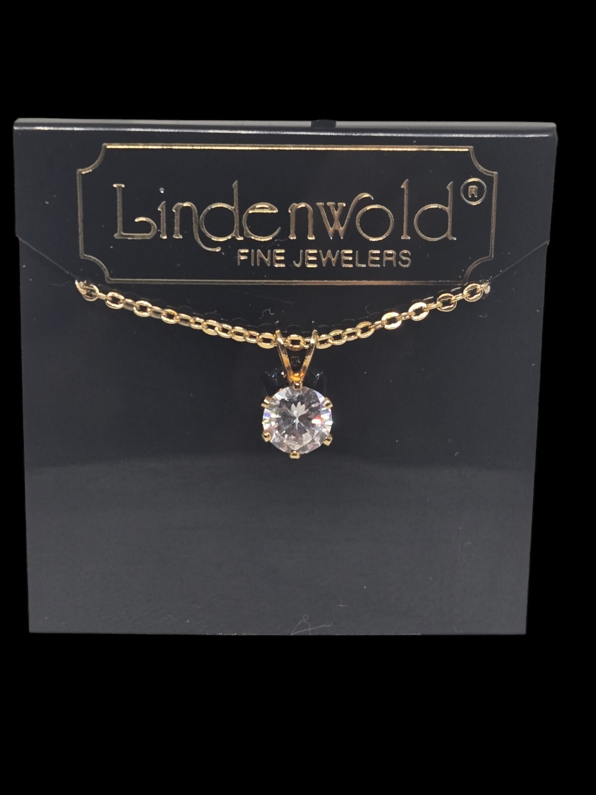 Vintage Lindenwold Fine Jewelers 18″ Gold Tone Cubic Zirconia Necklace Pendant