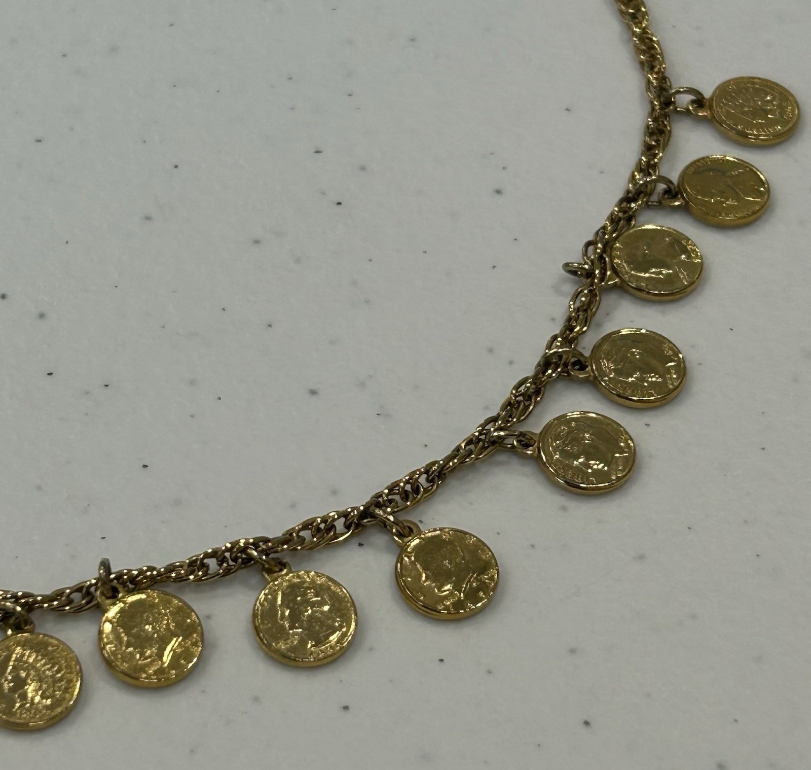 Vintage 17” Gold Tone 20 US Coin Charm Necklace