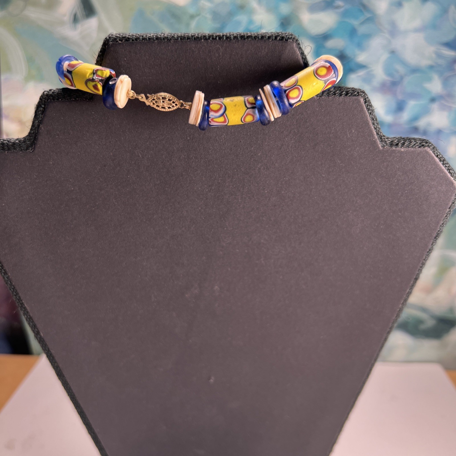 Matched Venetian Millefiori African Trade Bead Necklace 14kt GF Fish Hook Clasp
