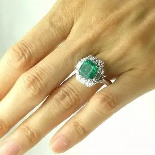 Art Deco 4Ct Asscher Lab Created Emerald Diamond 14K White Gold FN Wedding Ring