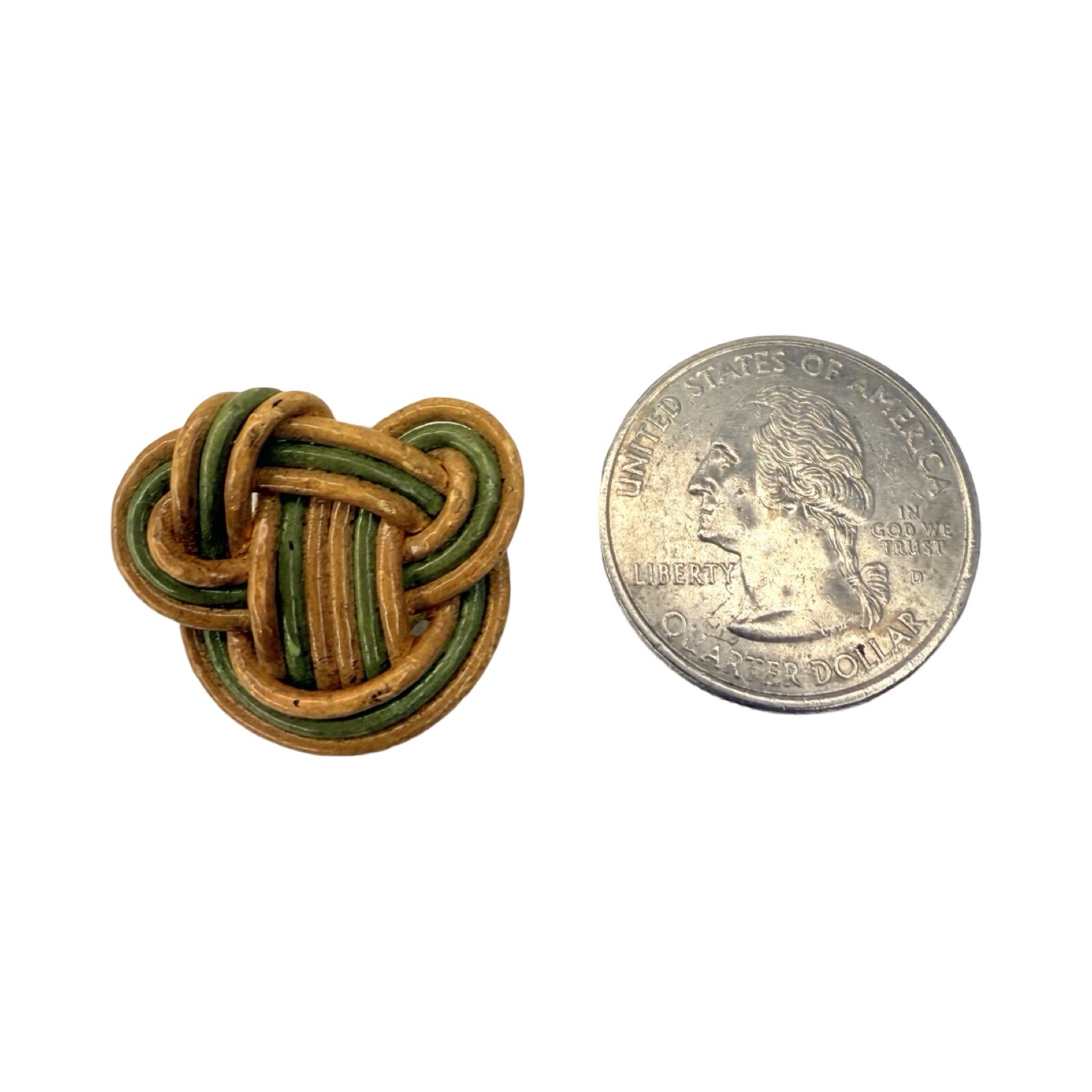 Green And Tan Wicker Knot Screw Back Earring Retro Boho Chic