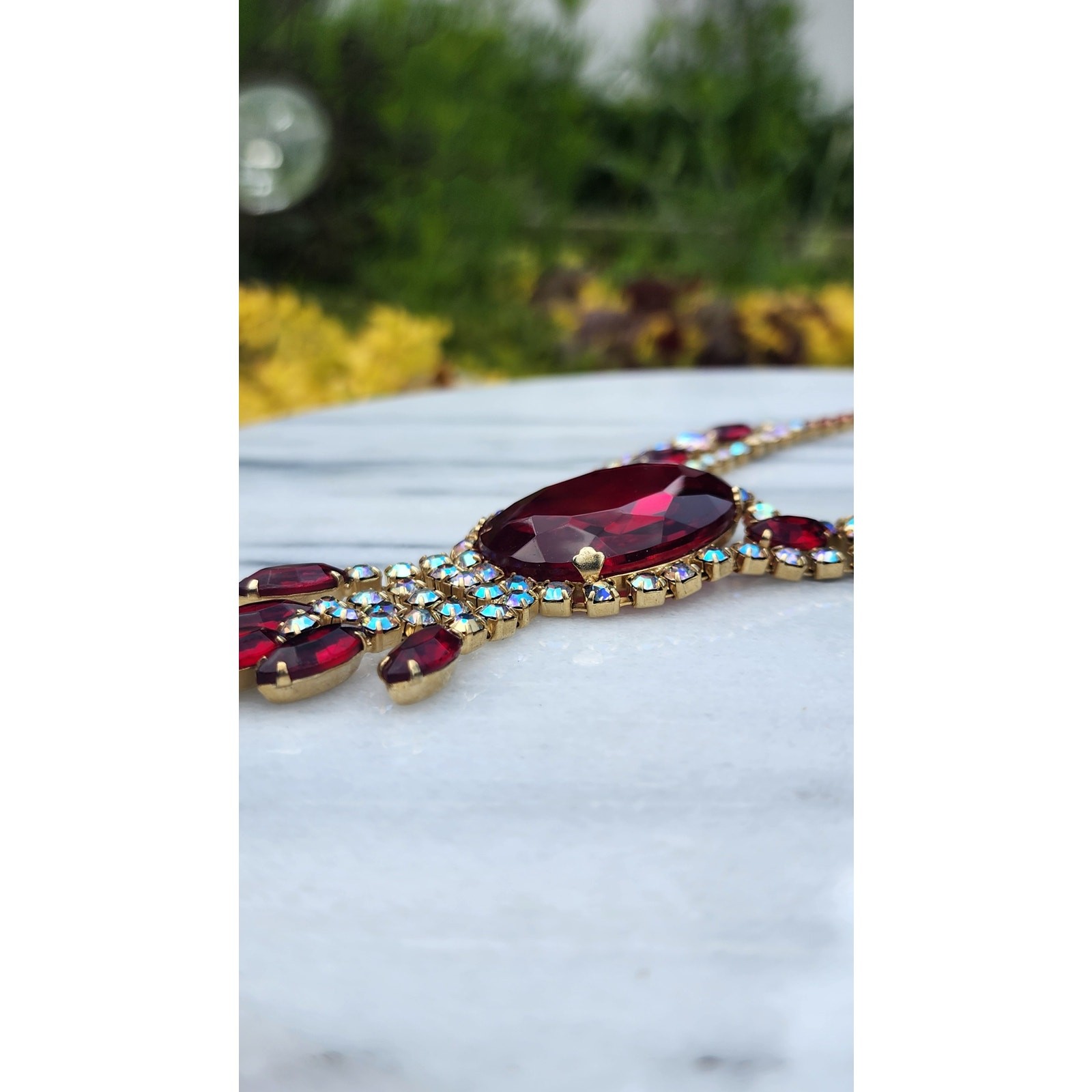 Rare Juliana DeLizza And Elster Red Rhinestone Necklace and Earrings Set