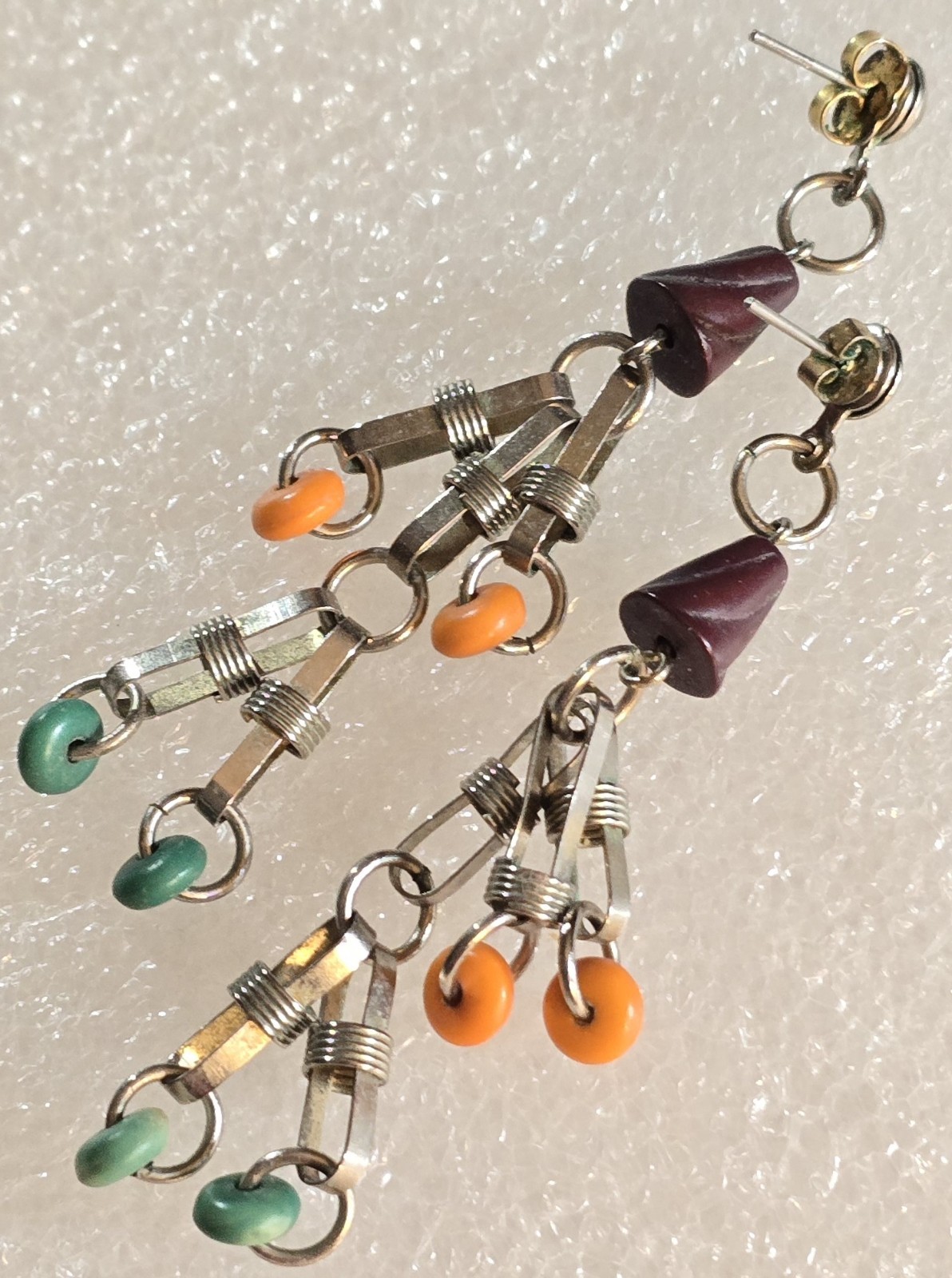 Vintage Pair Of Staggered Beads “Dancing” Dangle Drop Pierced Earrings