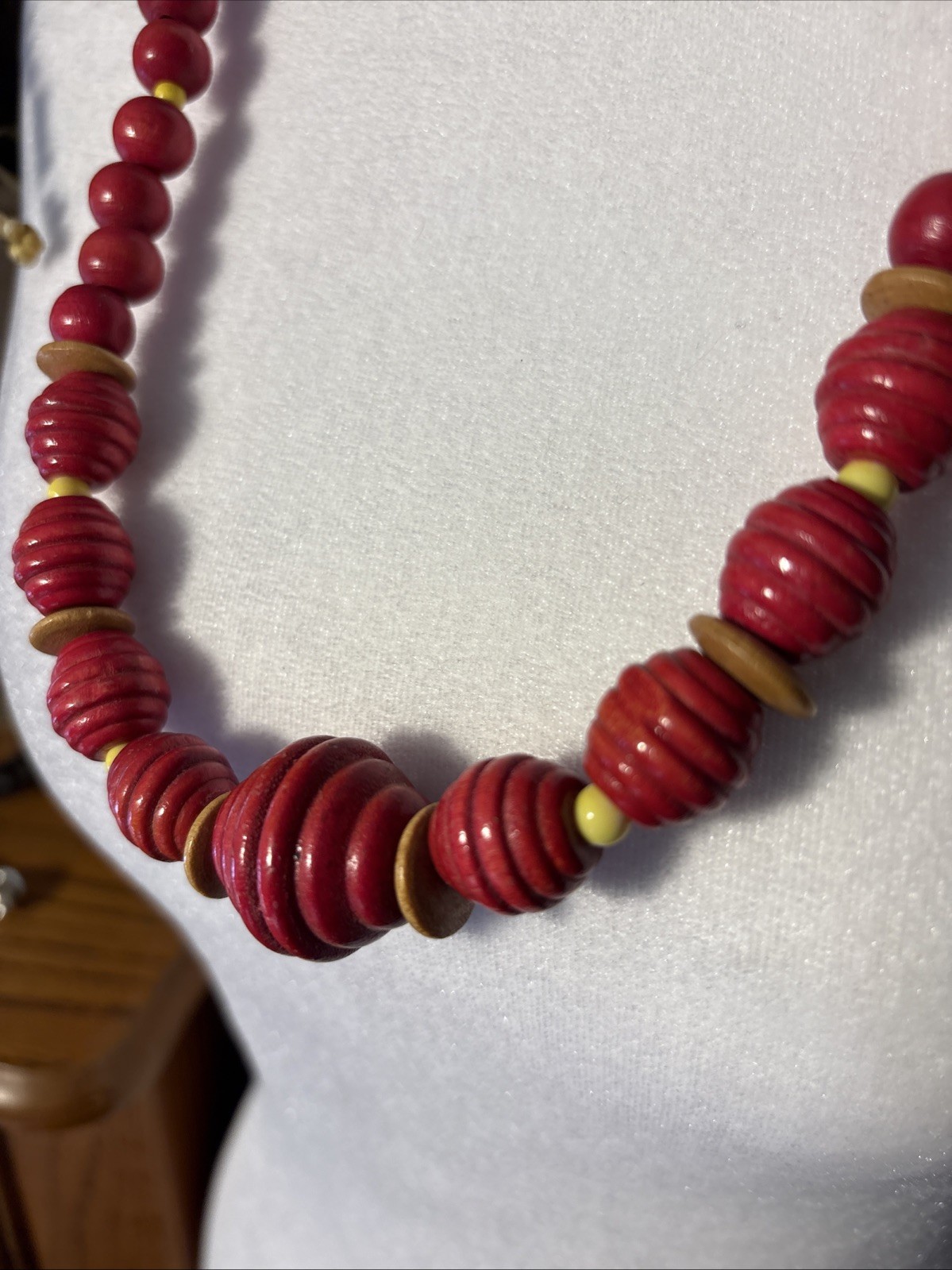 Wood & Ceramic ? Beads Vtg Necklace