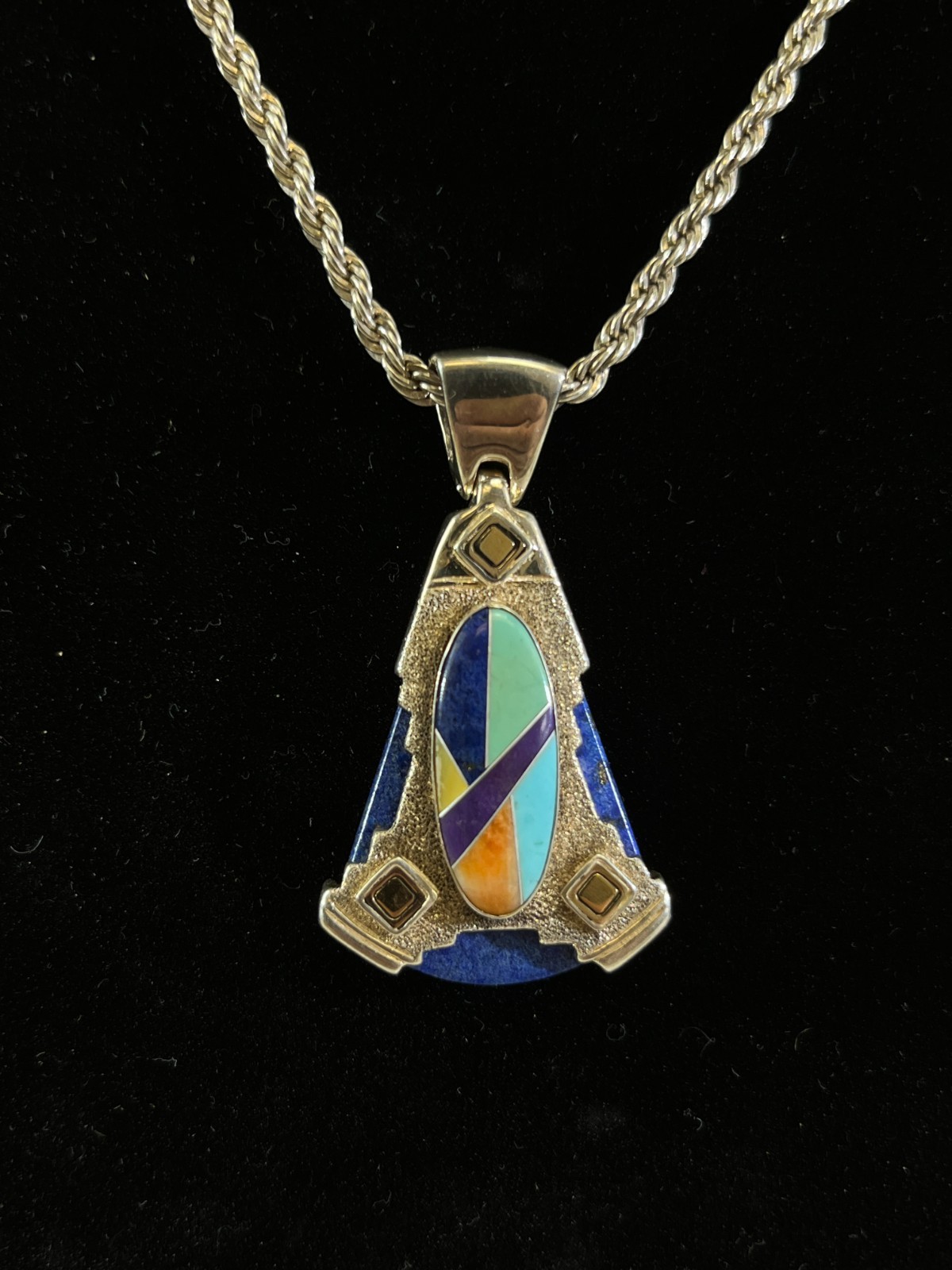 Carolyn Pollack Relios Sterling 14K Lapis Inlay Pendant 925 Cable Necklace DS68