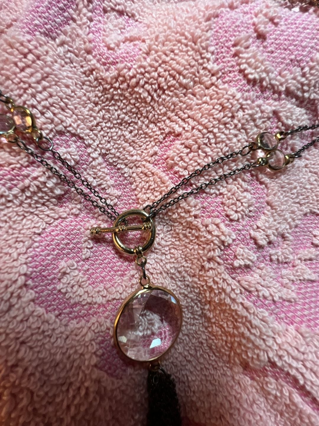 Vintage Multistrand Necklace with Faceted Crystal Pendant and Tassel