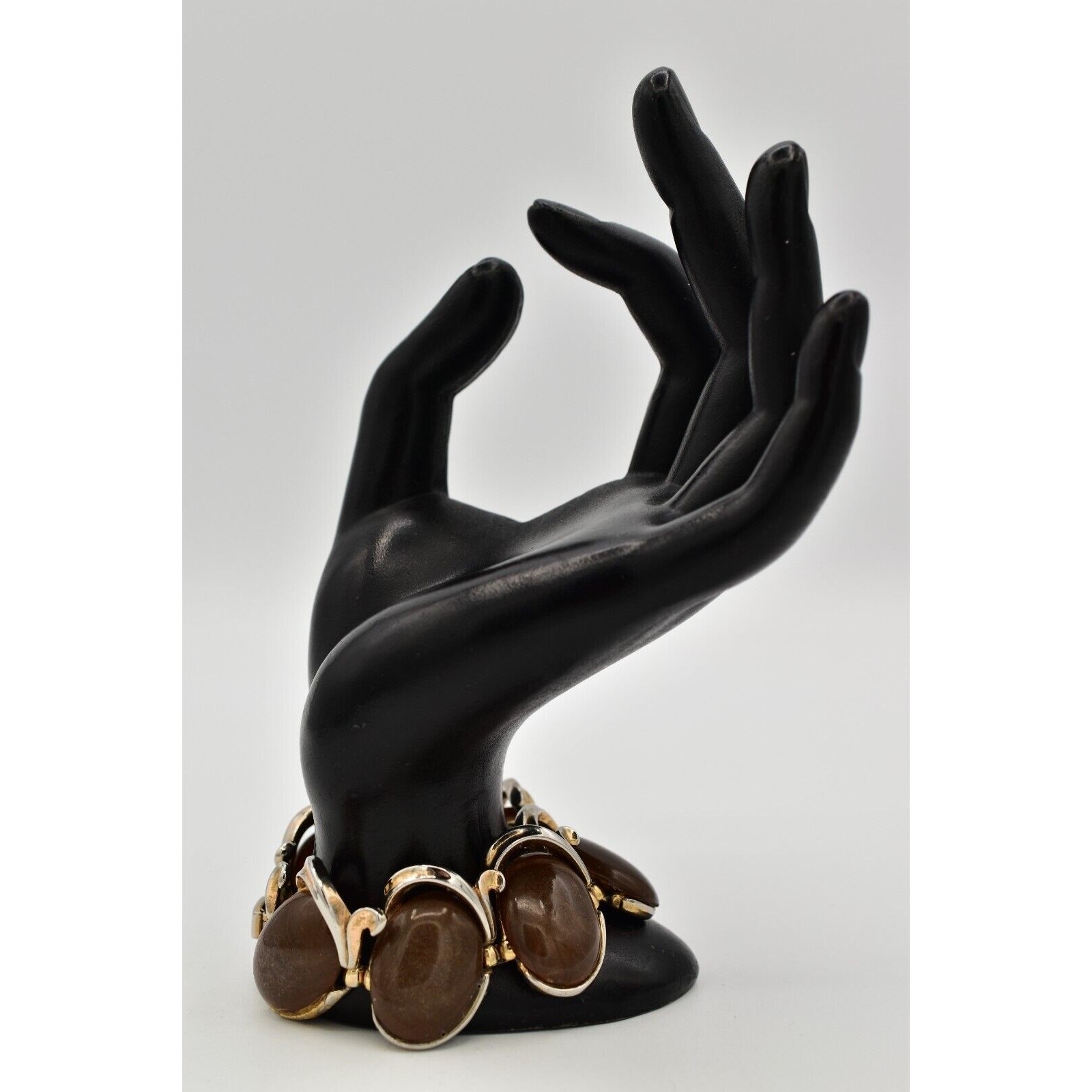 Trifari Vintage Bracelet Espresso Brown Beaded Thick Chunky Heavy Signed Bin7