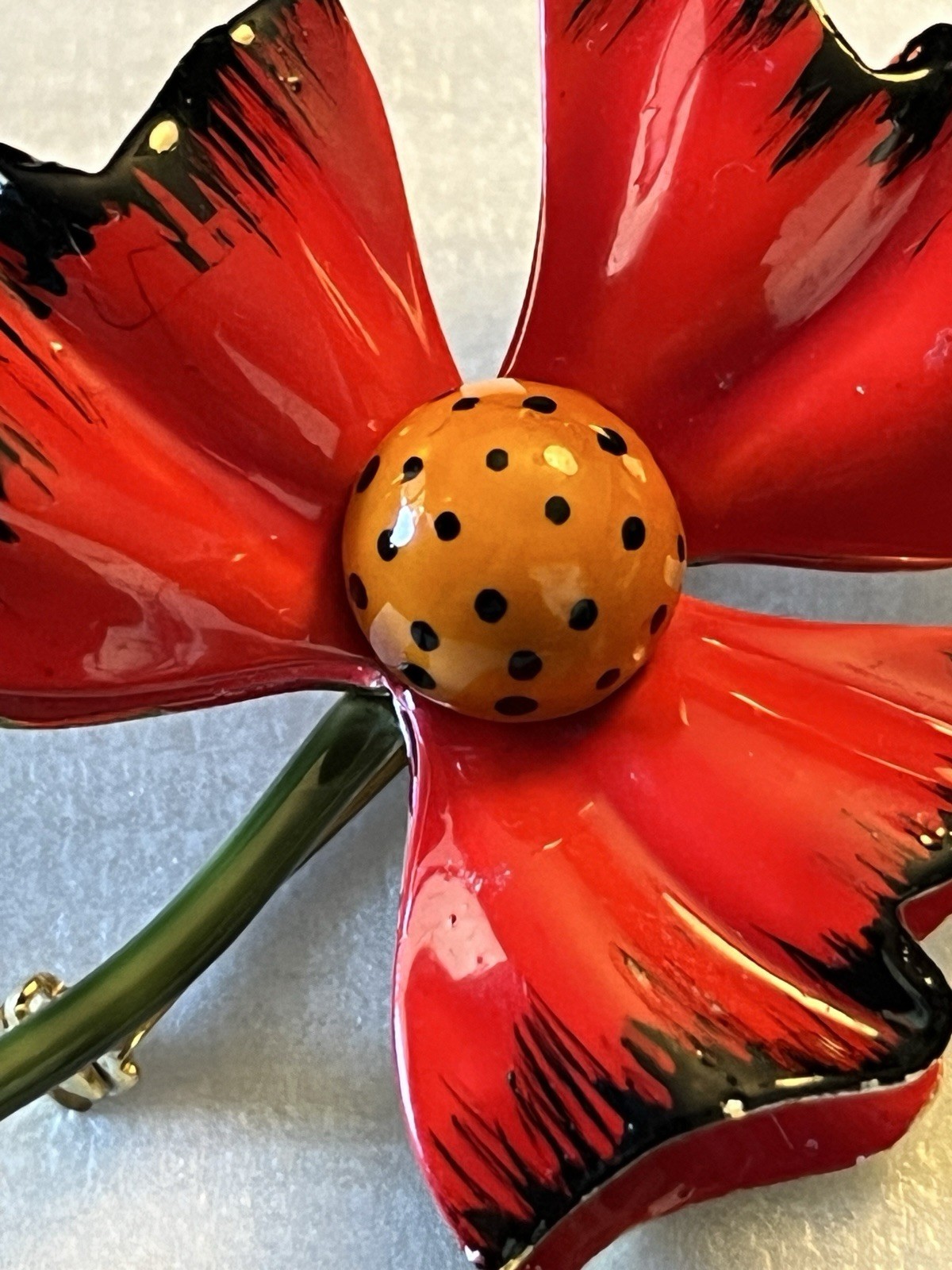 Vintage Original by Robert Enamel Red Flower Brooch Pin Signed Designer 1960’s