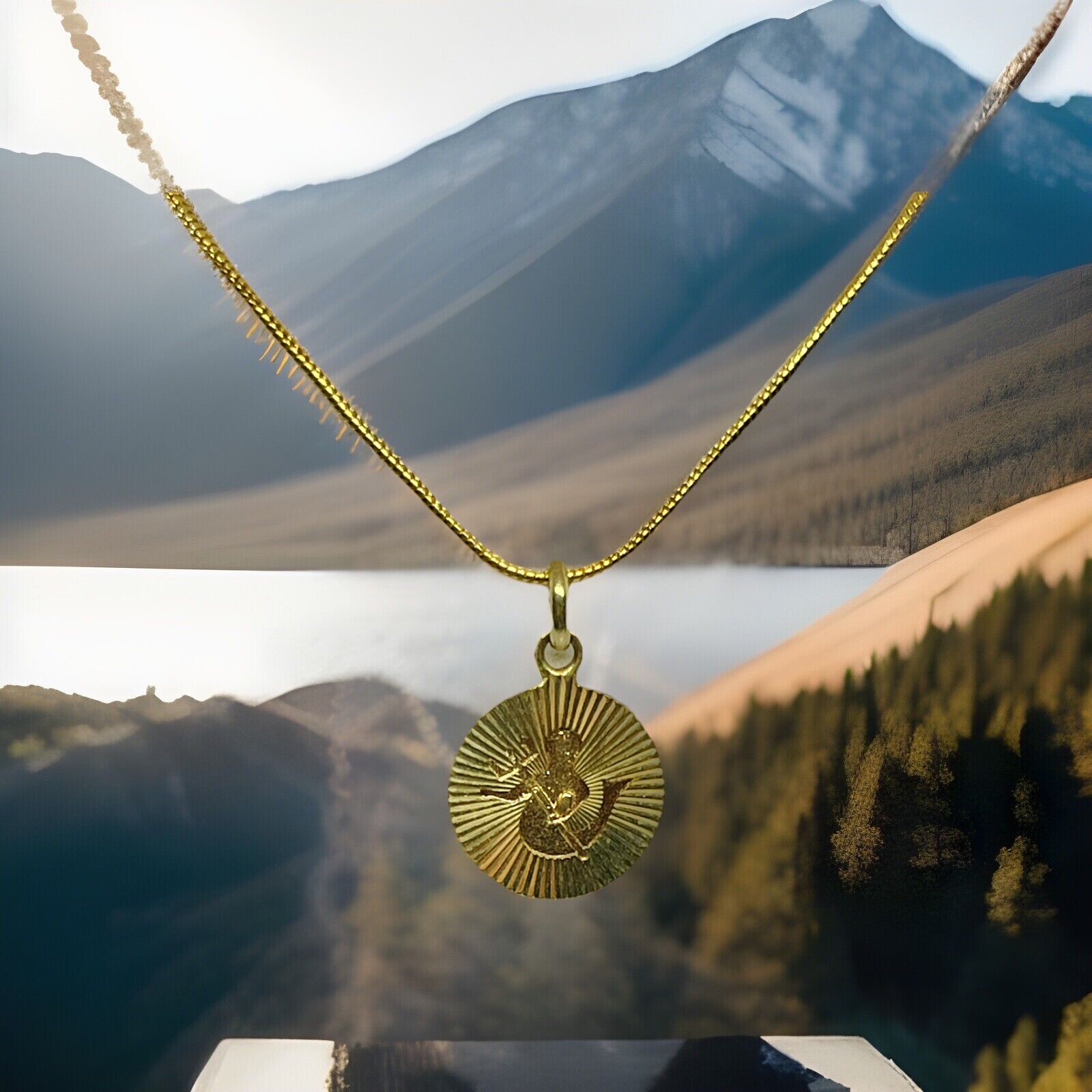 Vintage Mid Century Gold Plated VIRGO Fluted Cut Out Zodiac Sign Pendant 18”